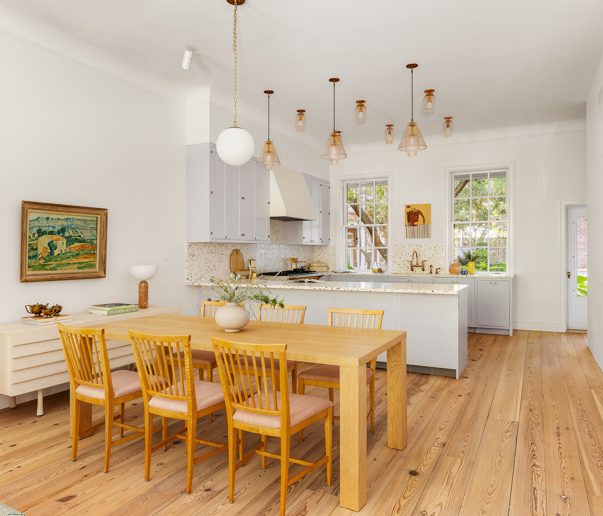 37 Harrison Street Manhattan, NY 10013 - Photo 5 of 26 a large kitchen with a table and chairs in it
