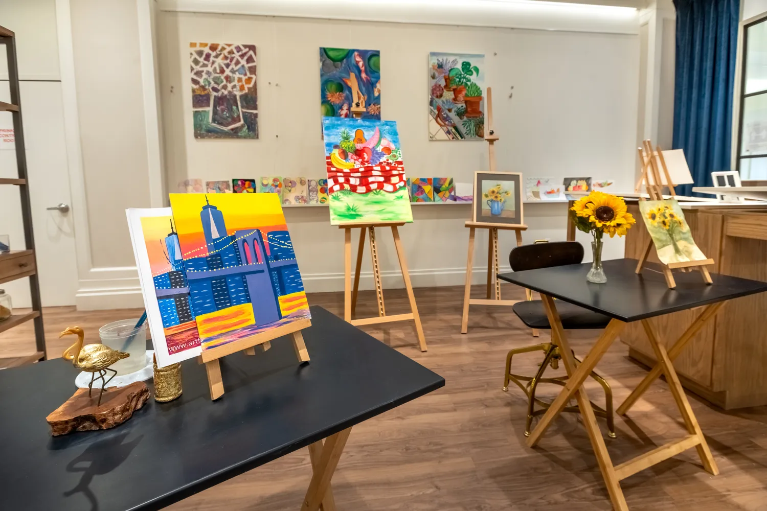 a view of a dining room with furniture and a table