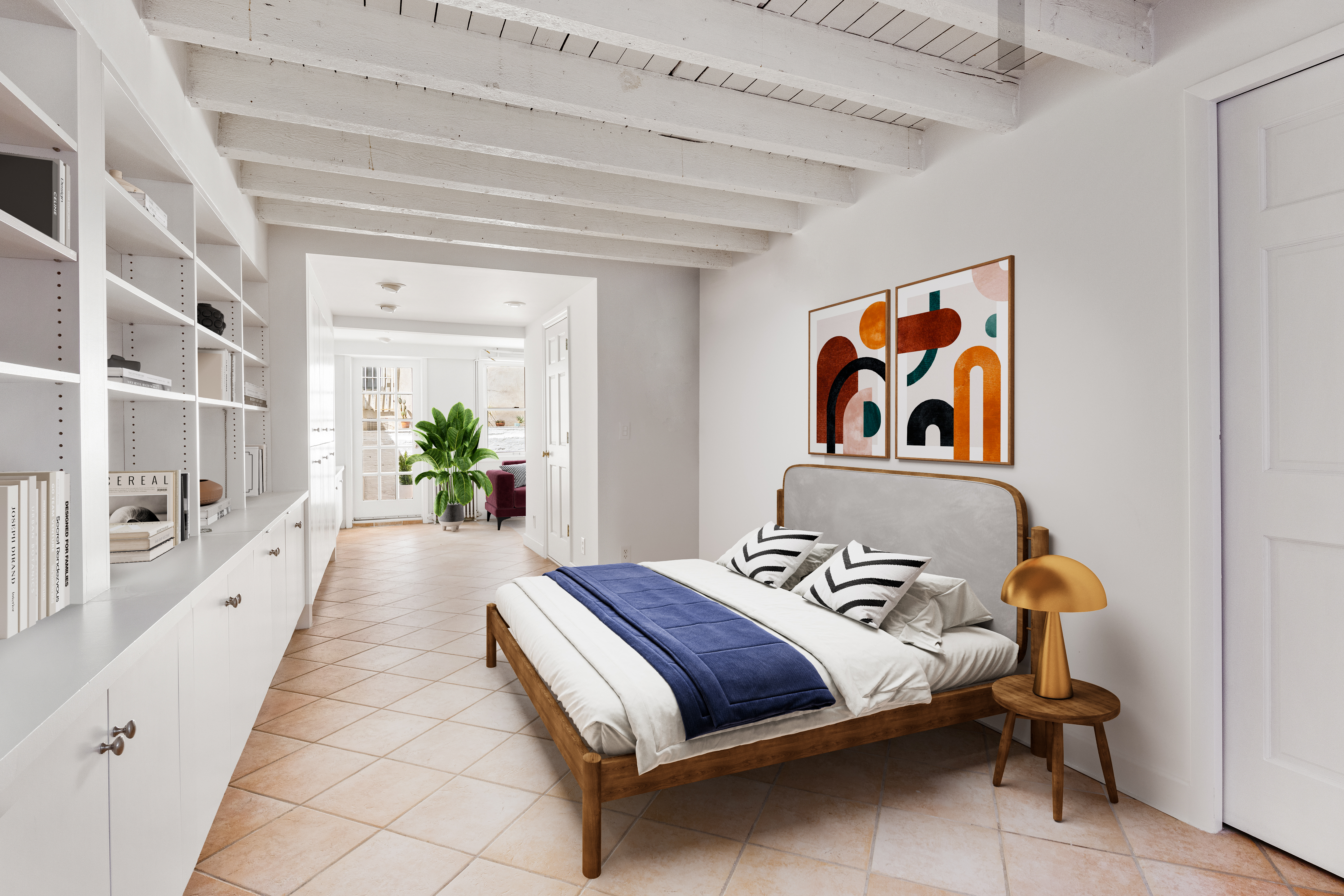 61 Norman Avenue Brooklyn, NY 11222 - Photo 17 of 22 a bedroom with a bed and a book shelf