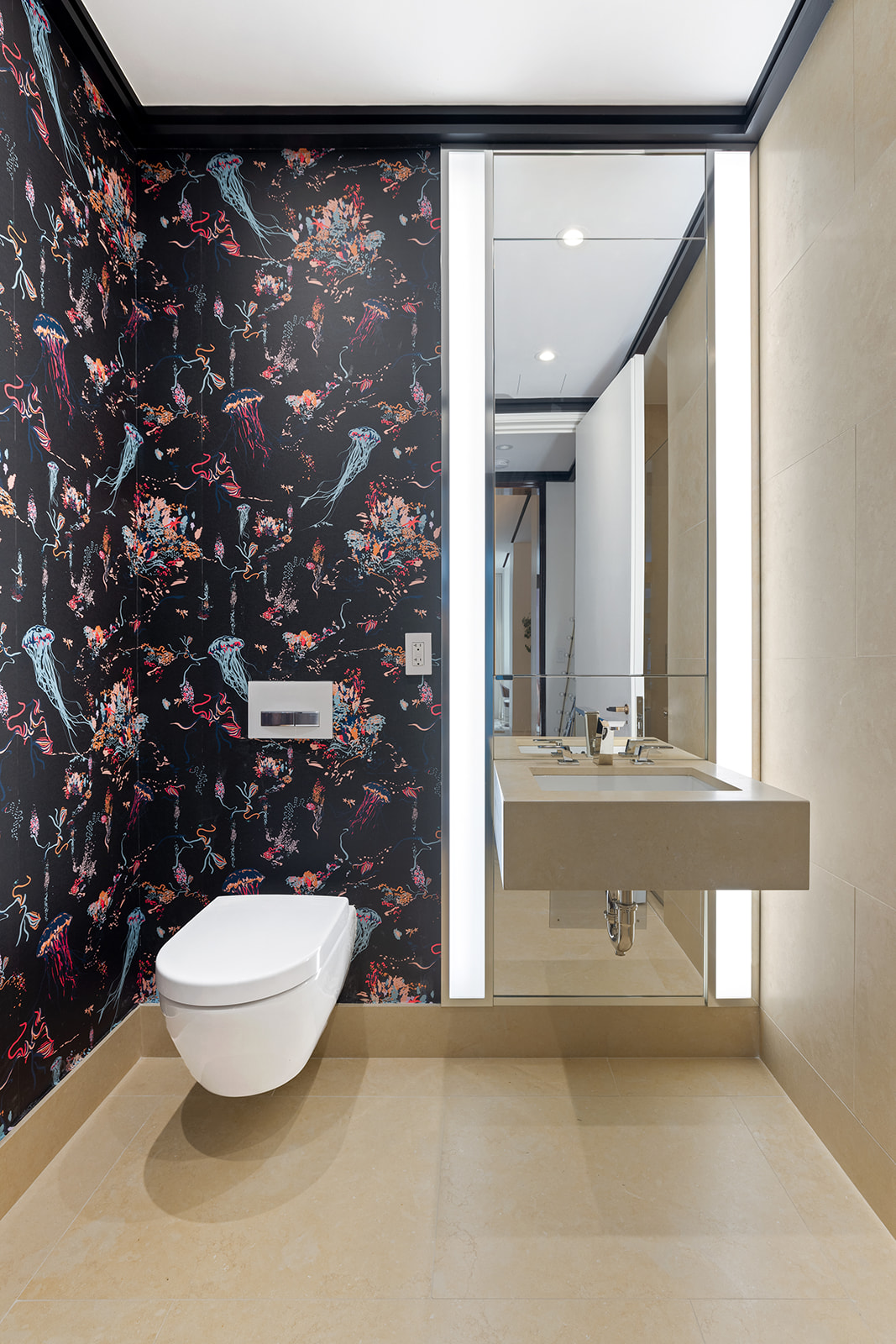 53 West 53rd Street, Unit 28D Manhattan, NY 10019 - Photo 8 of 22 a bathroom with a toilet a sink and mirror