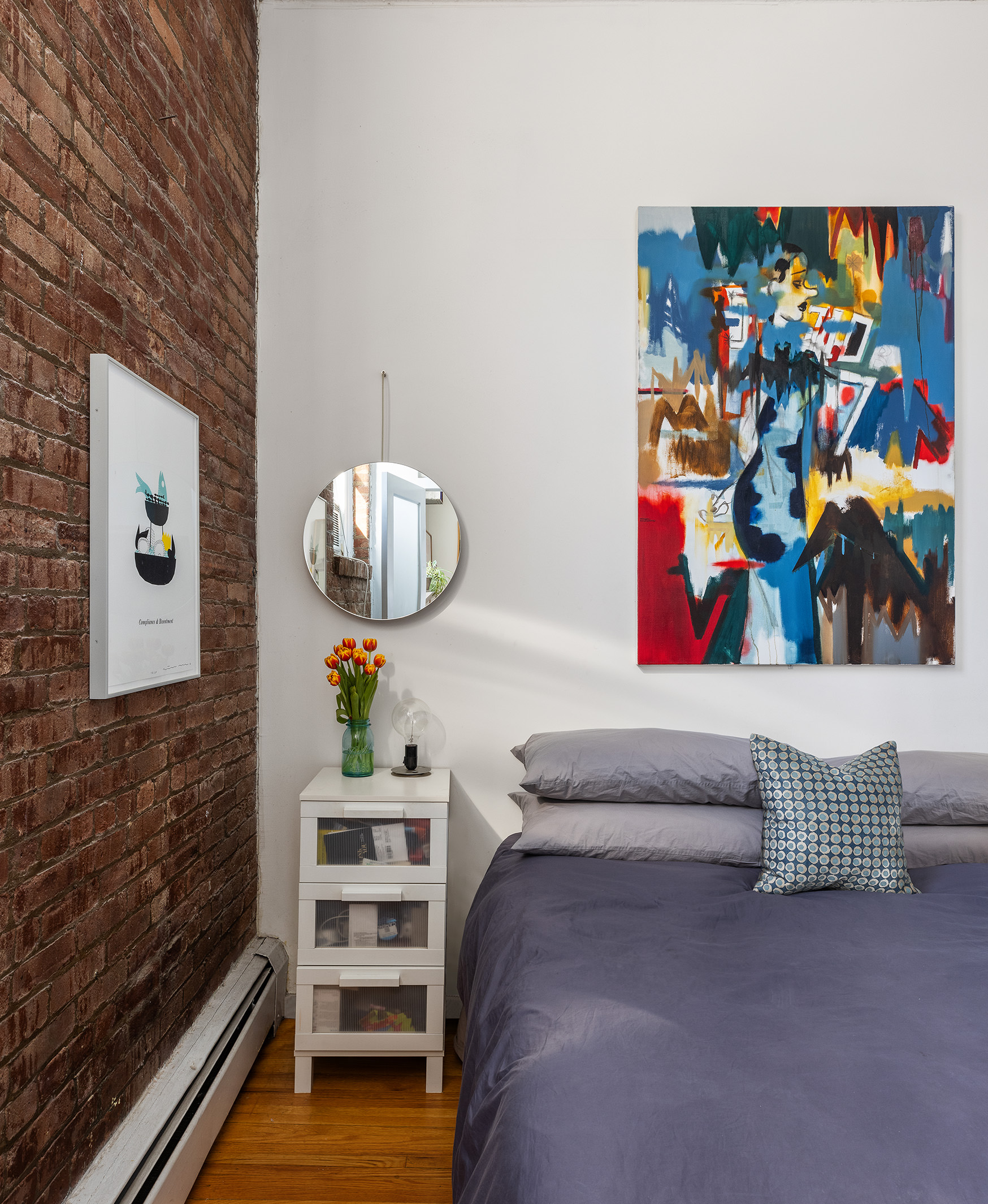 120 Boerum Place, Unit 2E Brooklyn, NY 11201 - Photo 6 of 13 a bedroom with a bed and a painting on the wall