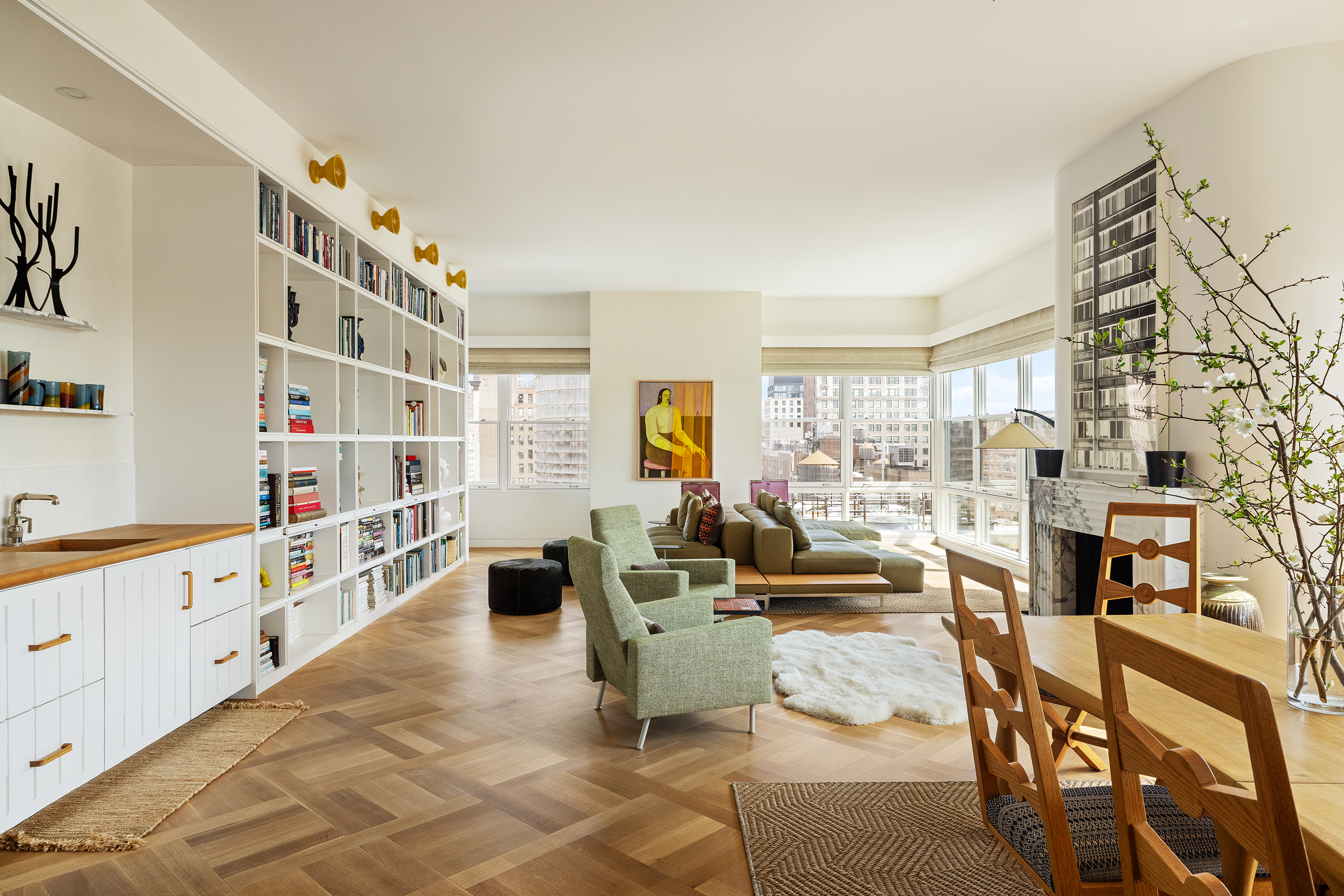 65 West 13th Street, Unit PHD Manhattan, NY 10011 - Photo 24 of 45 a living room with furniture large with wooden floor