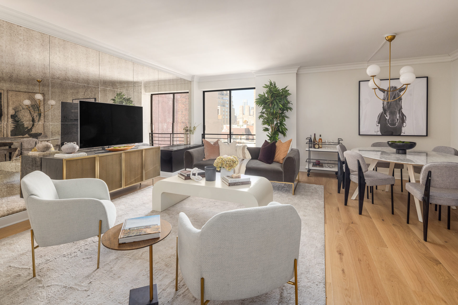 a living room with fireplace furniture and a flat screen tv