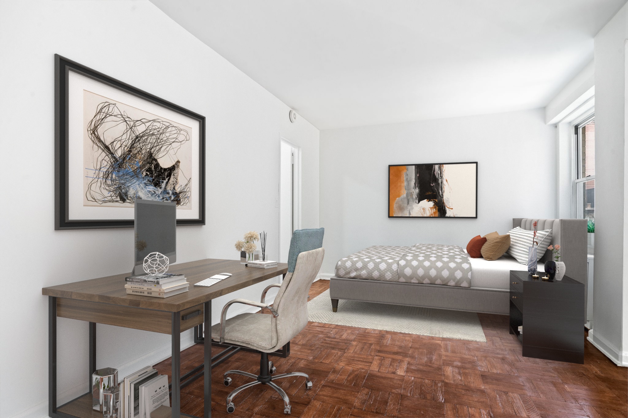 150 East 61st Street, Unit 8B Manhattan, NY 10065 - Photo 10 of 30 a bedroom with furniture and a painting on the wall