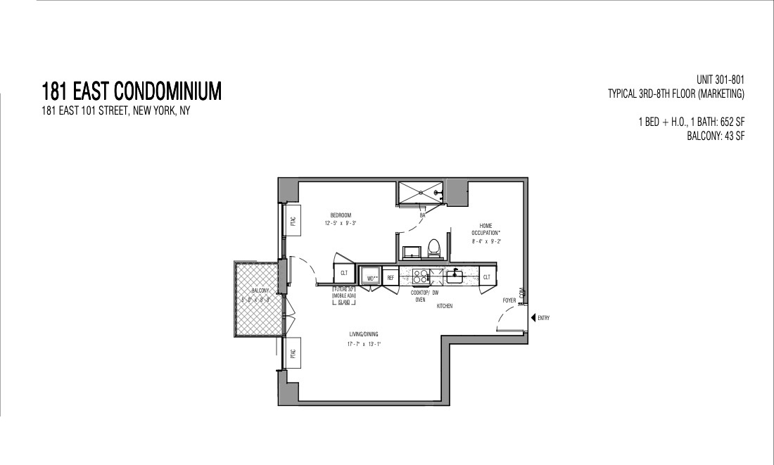 181 East 101st Street, Unit 501 Manhattan, NY 10029 - Photo 12 of 12 a picture of a floor plan