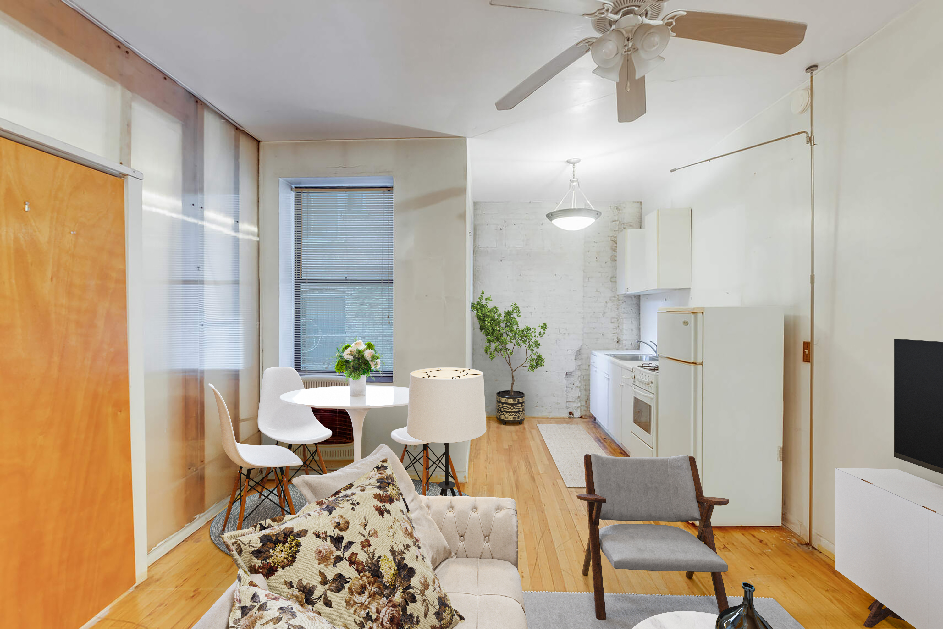604 Riverside Drive, Unit 1B Manhattan, NY 10031 - Photo 6 of 14 a living room with furniture and a flat screen tv