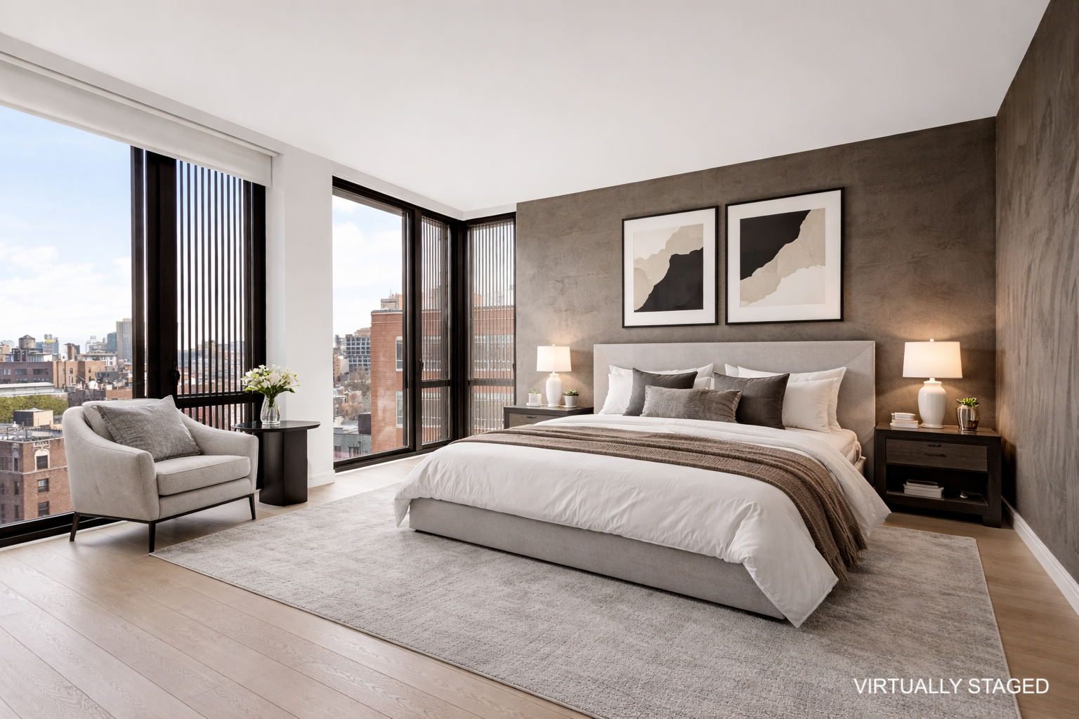 100 Barrow Street, Unit 11A Manhattan, NY 10014 - Photo 7 of 16 a spacious bedroom with a bed couch and a large window