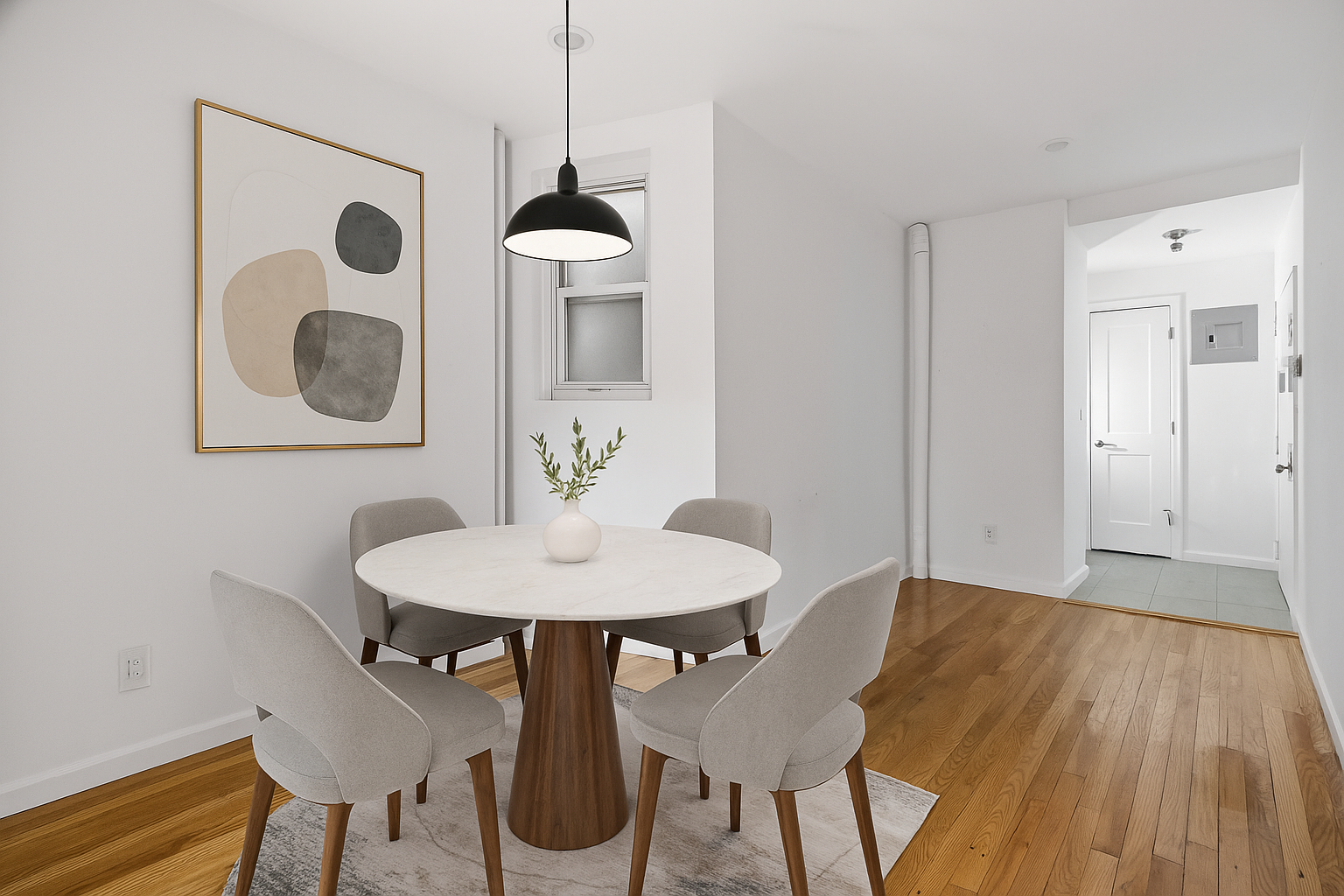 746 9th Avenue, Unit 4DF Manhattan, NY 10019 - Photo 5 of 13 a view of a dining room with furniture and wooden floor