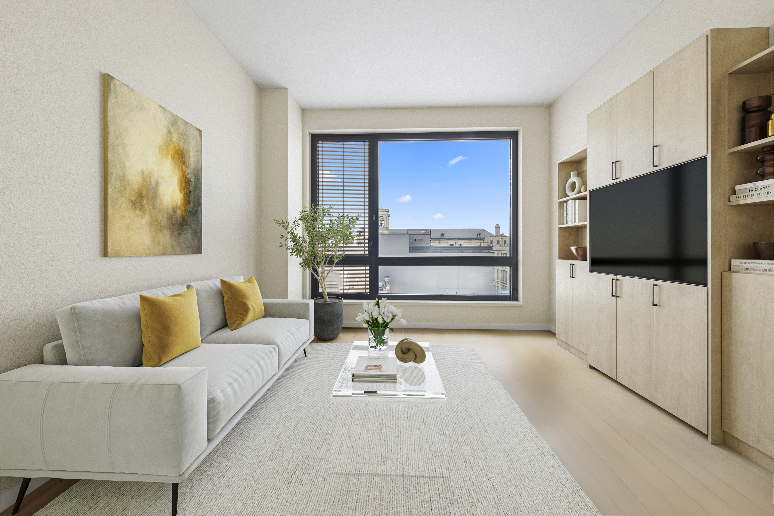 a living room with furniture and a flat screen tv
