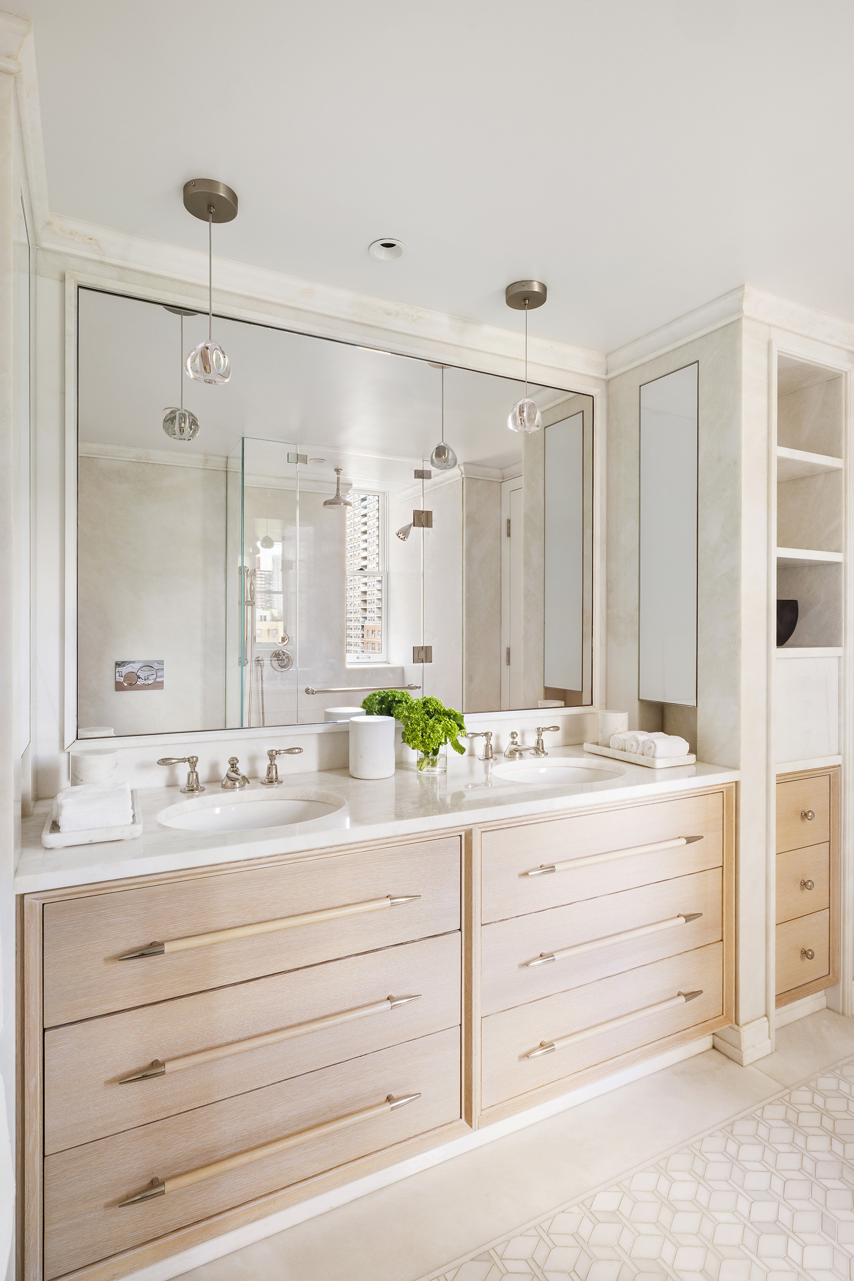 360 Central Park West, Unit 11C Manhattan, NY 10025 - Photo 11 of 17 a bathroom with a double vanity sink mirror and double