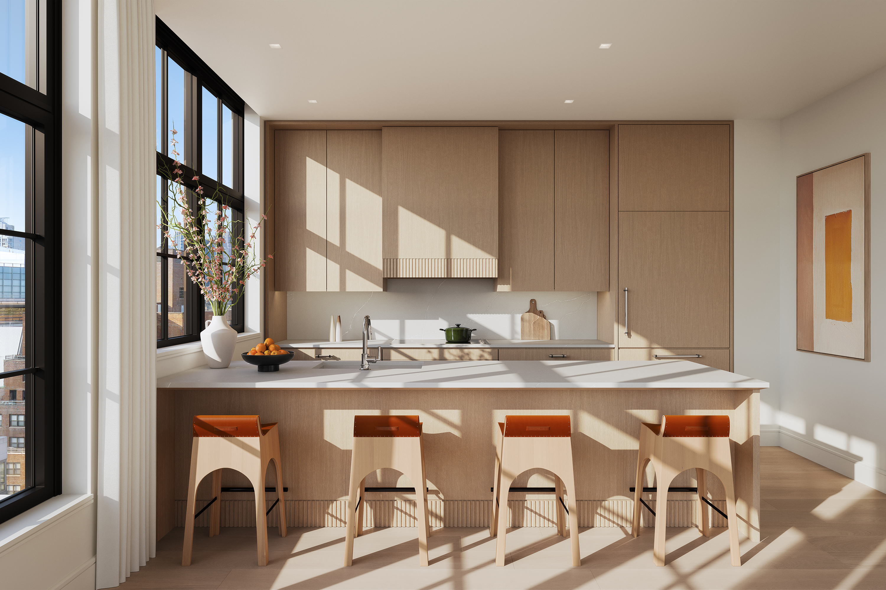 201 East 23rd Street, Unit 8B Manhattan, NY 10010 - Photo 2 of 19 a kitchen with stainless steel appliances granite countertop a table chairs sink and cabinets