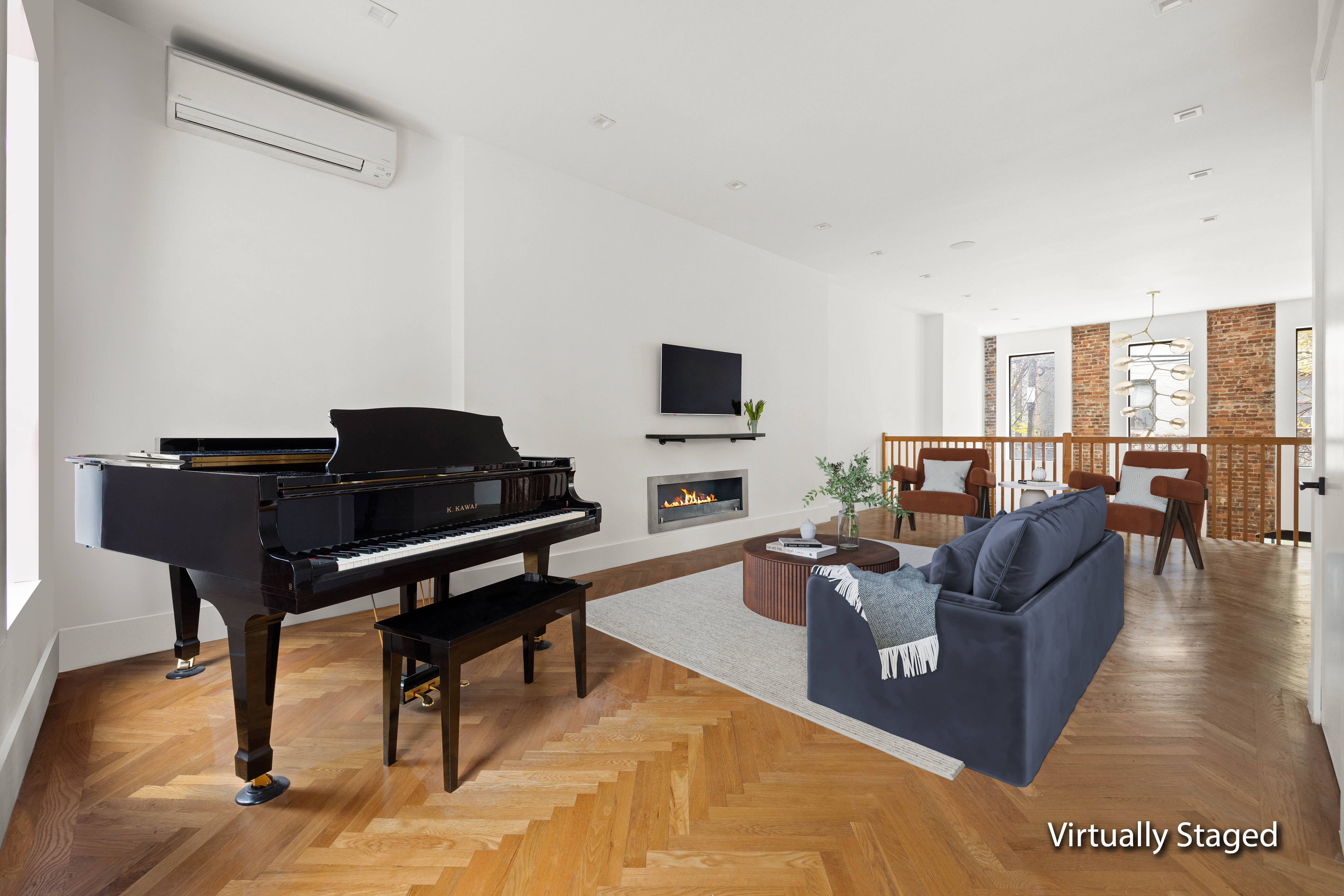 750 Lincoln Place Brooklyn, NY 11216 - Photo 4 of 24 a living room with furniture and a flat screen tv with kitchen view