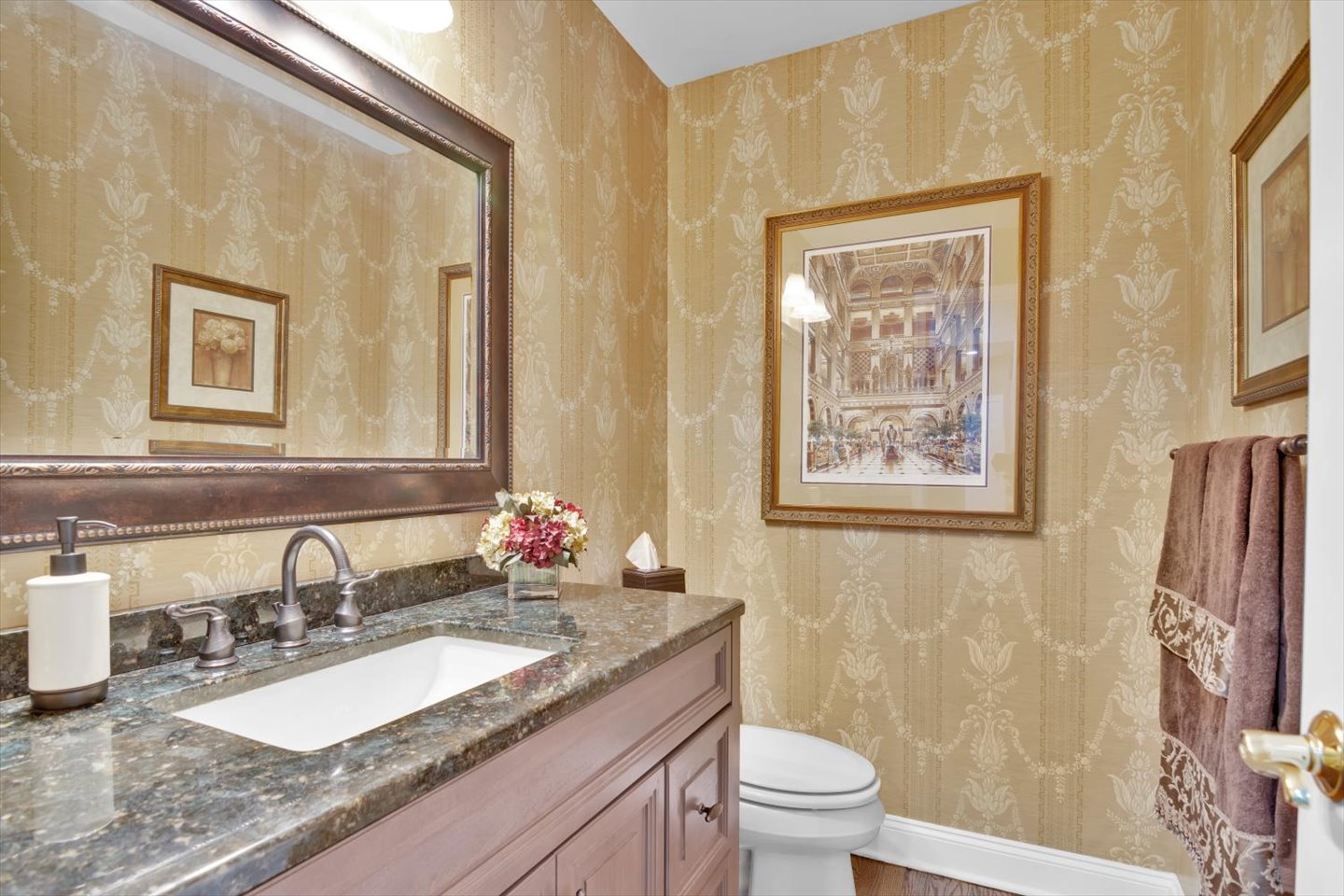 3 Pembroke Drive Voorhees, NJ 08043 - Photo 38 of 112 a bathroom with a granite countertop sink toilet and a mirror
