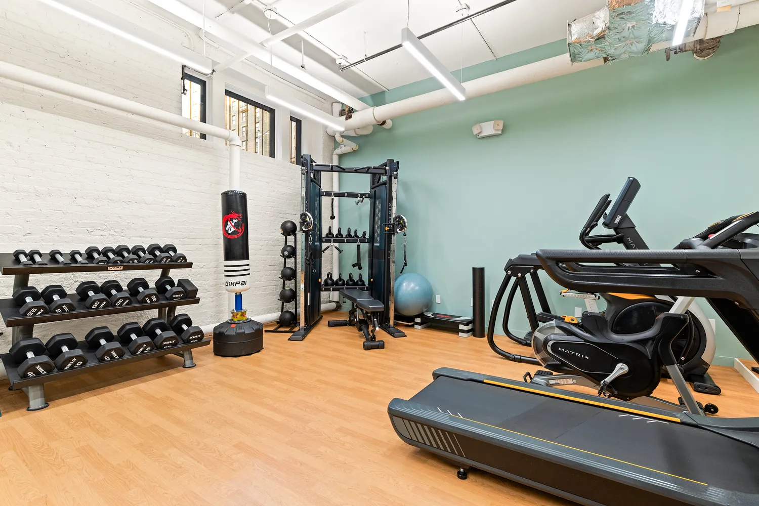 a view of a room with gym equipment