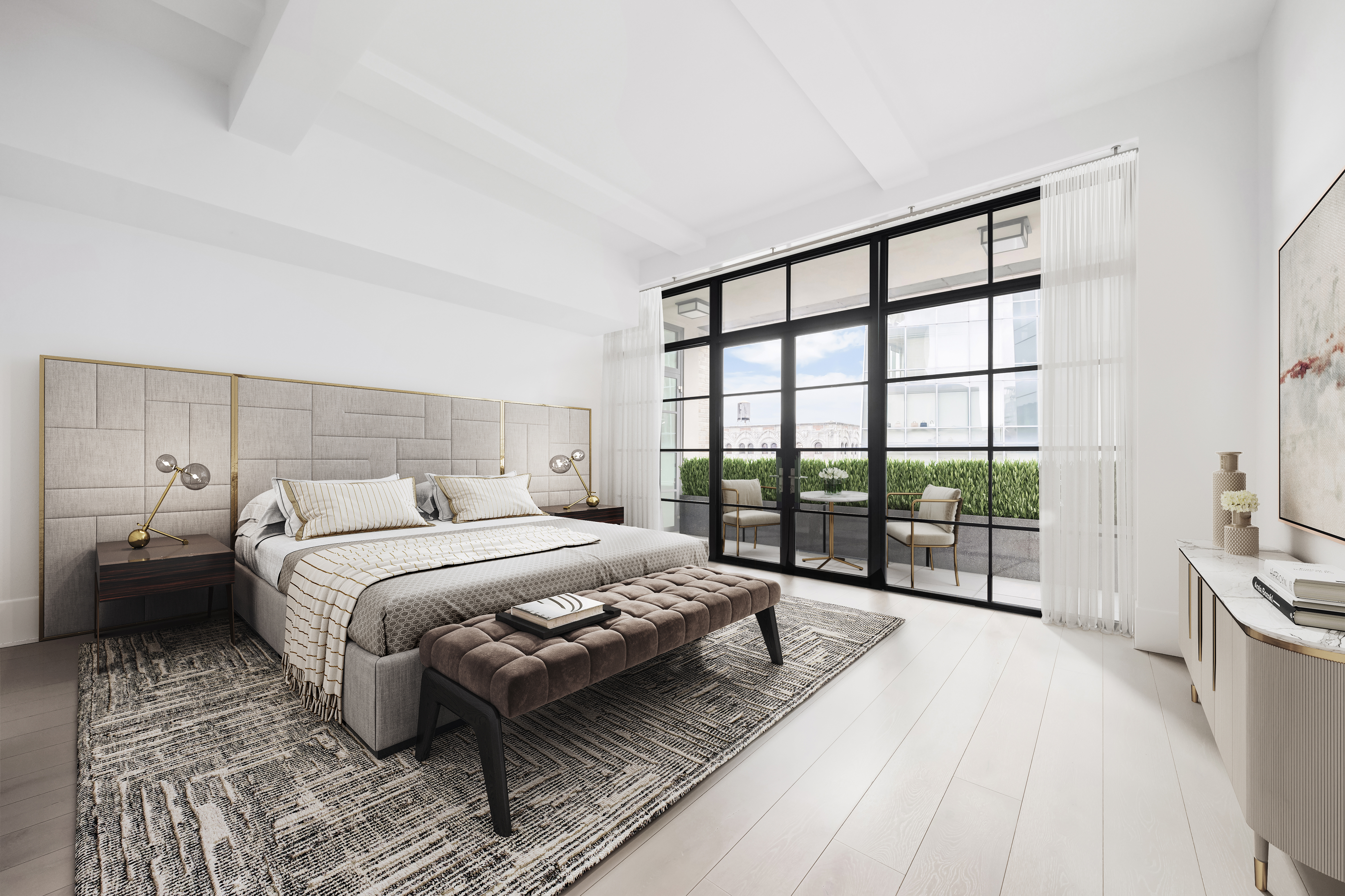 404 Park Avenue South, Unit PH17A Manhattan, NY 10016 - Photo 4 of 9 a bedroom with a bed and a view of balcony