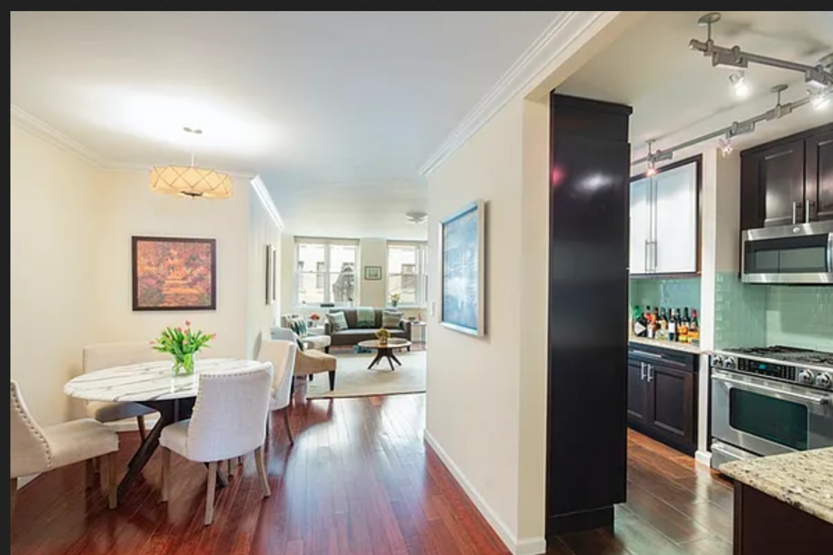 255 West 85th Street, Unit 7A Manhattan, NY 10024 - Photo 4 of 7 a living room with furniture and a kitchen view