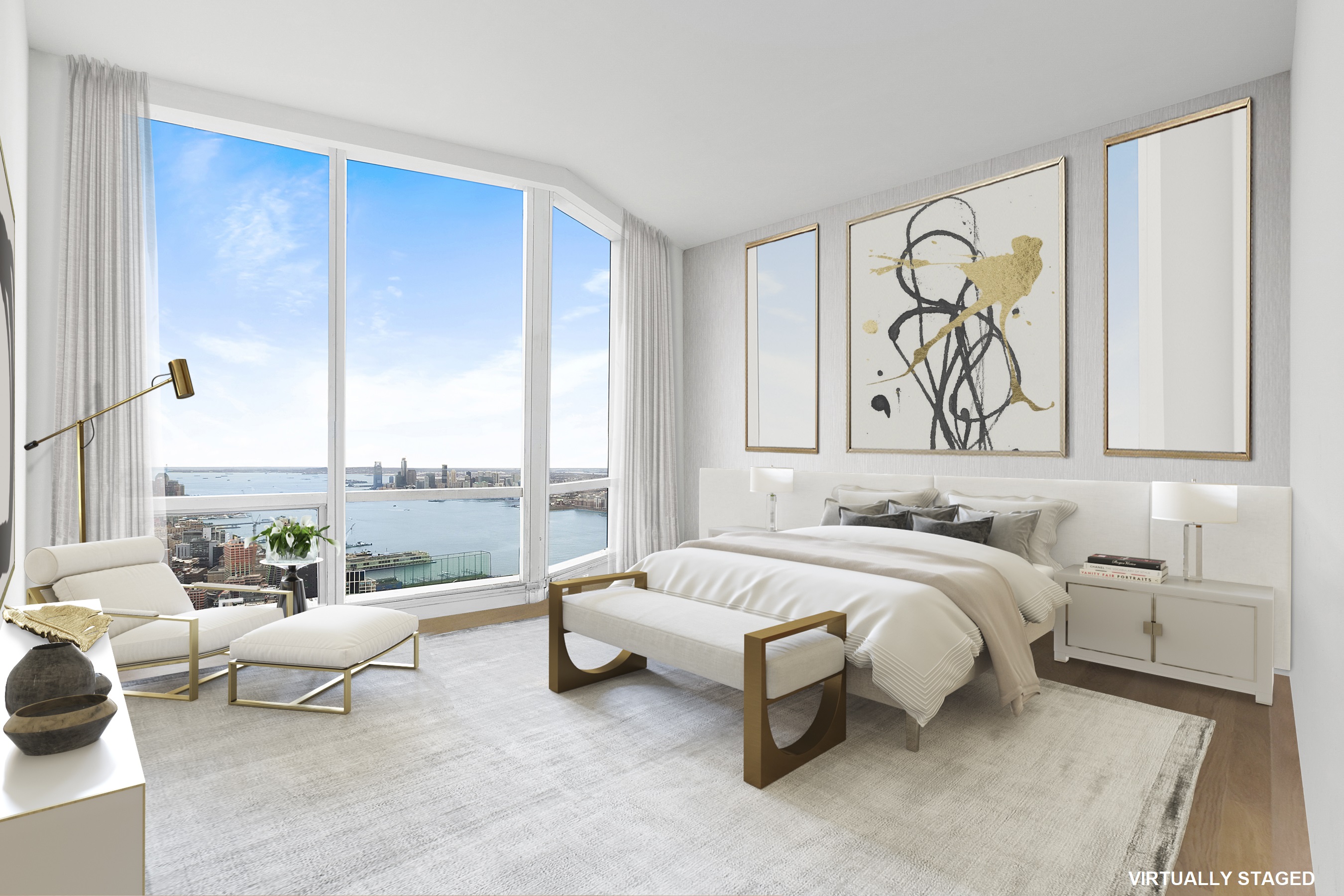 15 Hudson Yards, Unit 75A Manhattan, NY 10001 - Photo 4 of 31 a bedroom with a bed and a large window