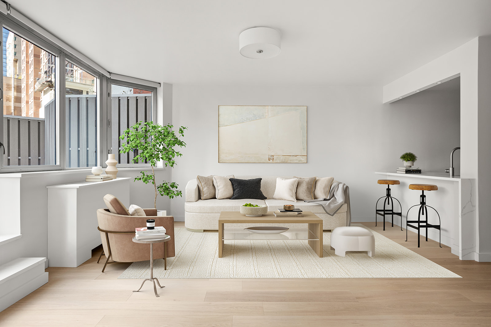 500 West 43rd Street, Unit 3B Manhattan, NY 10036 - Photo 2 of 19 a living room with furniture and a potted plant