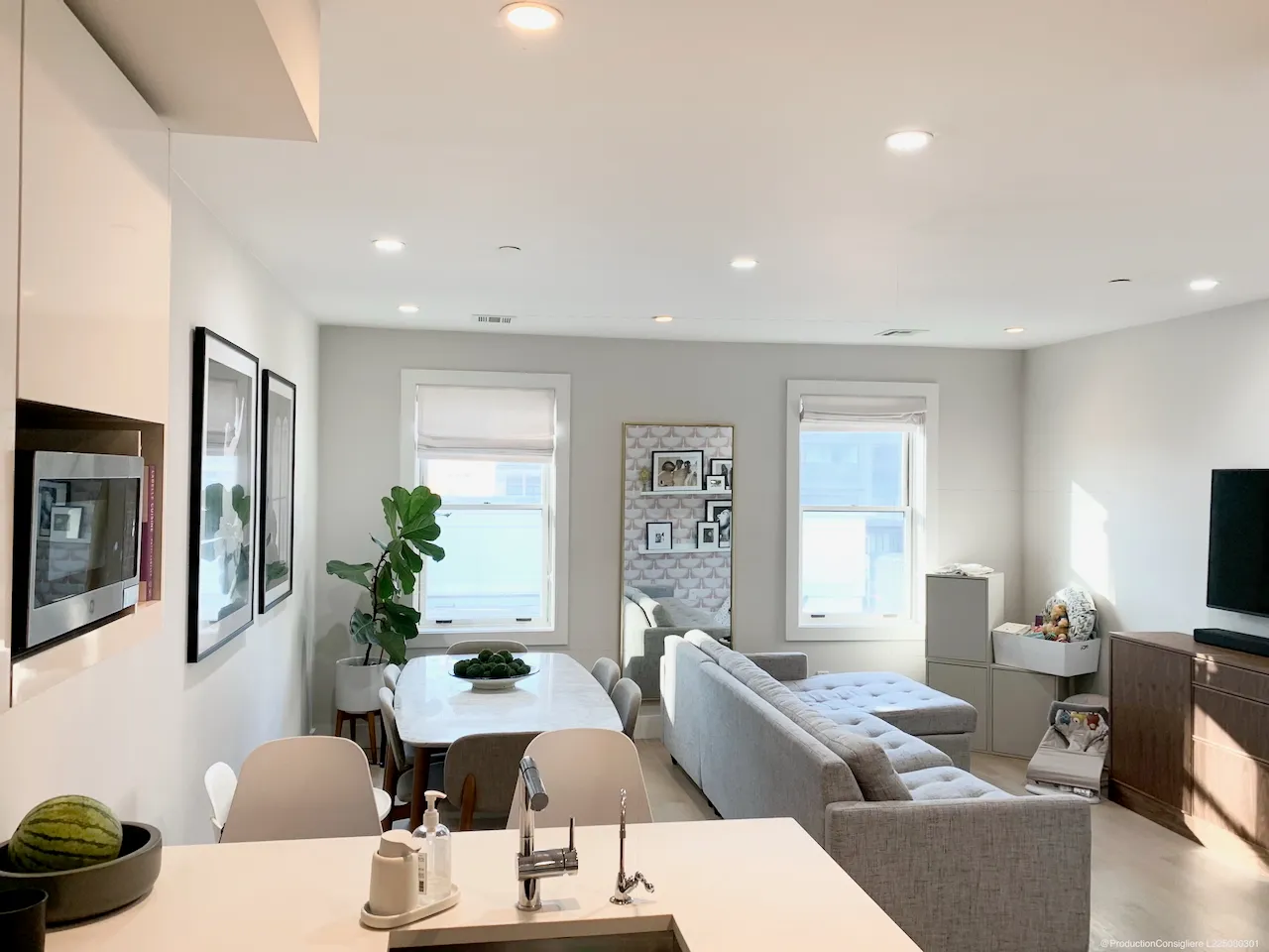 a living room with furniture potted plant and a window