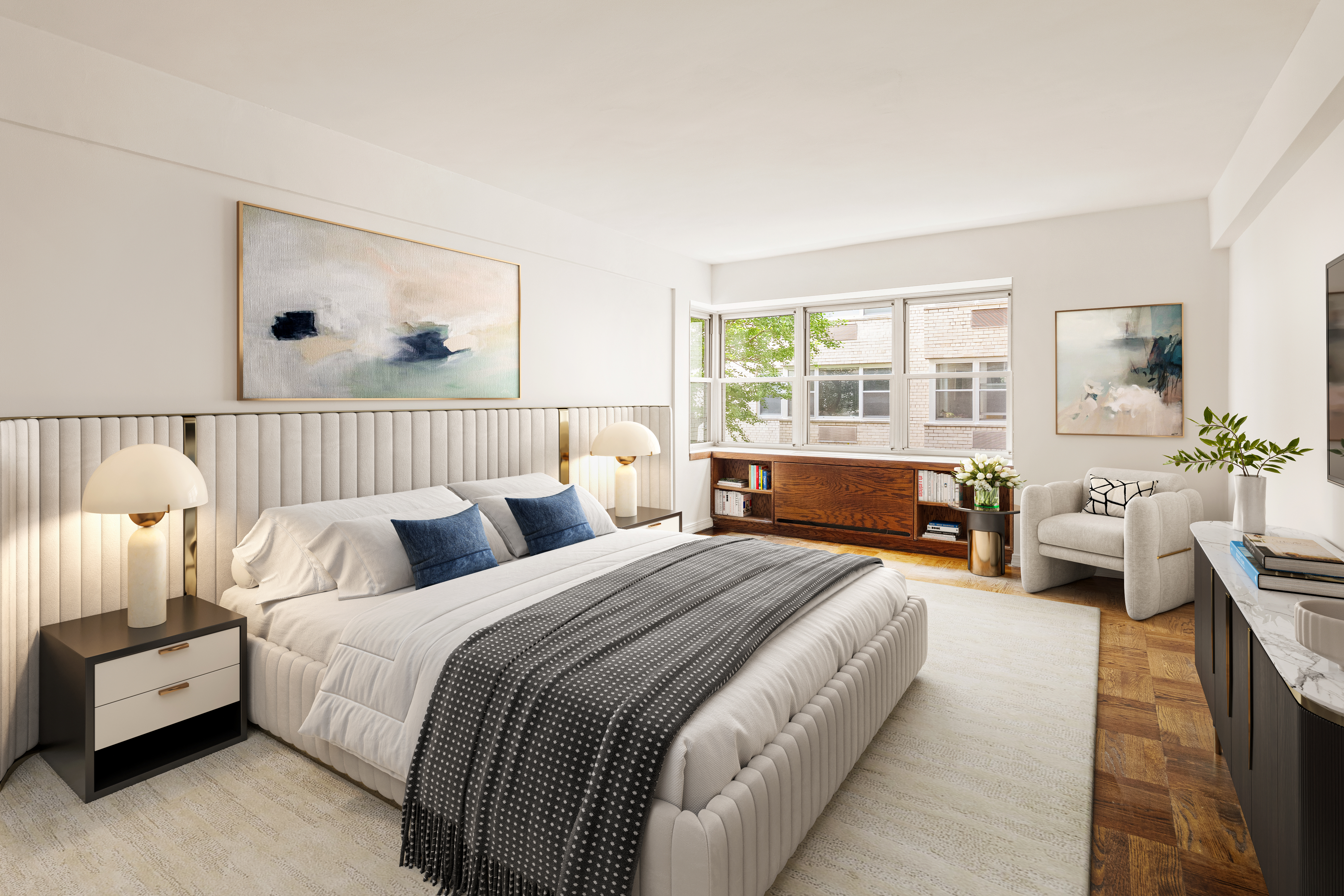 11 5th Avenue, Unit 5LW Manhattan, NY 10003 - Photo 6 of 19 a spacious bedroom with a bed and a couch