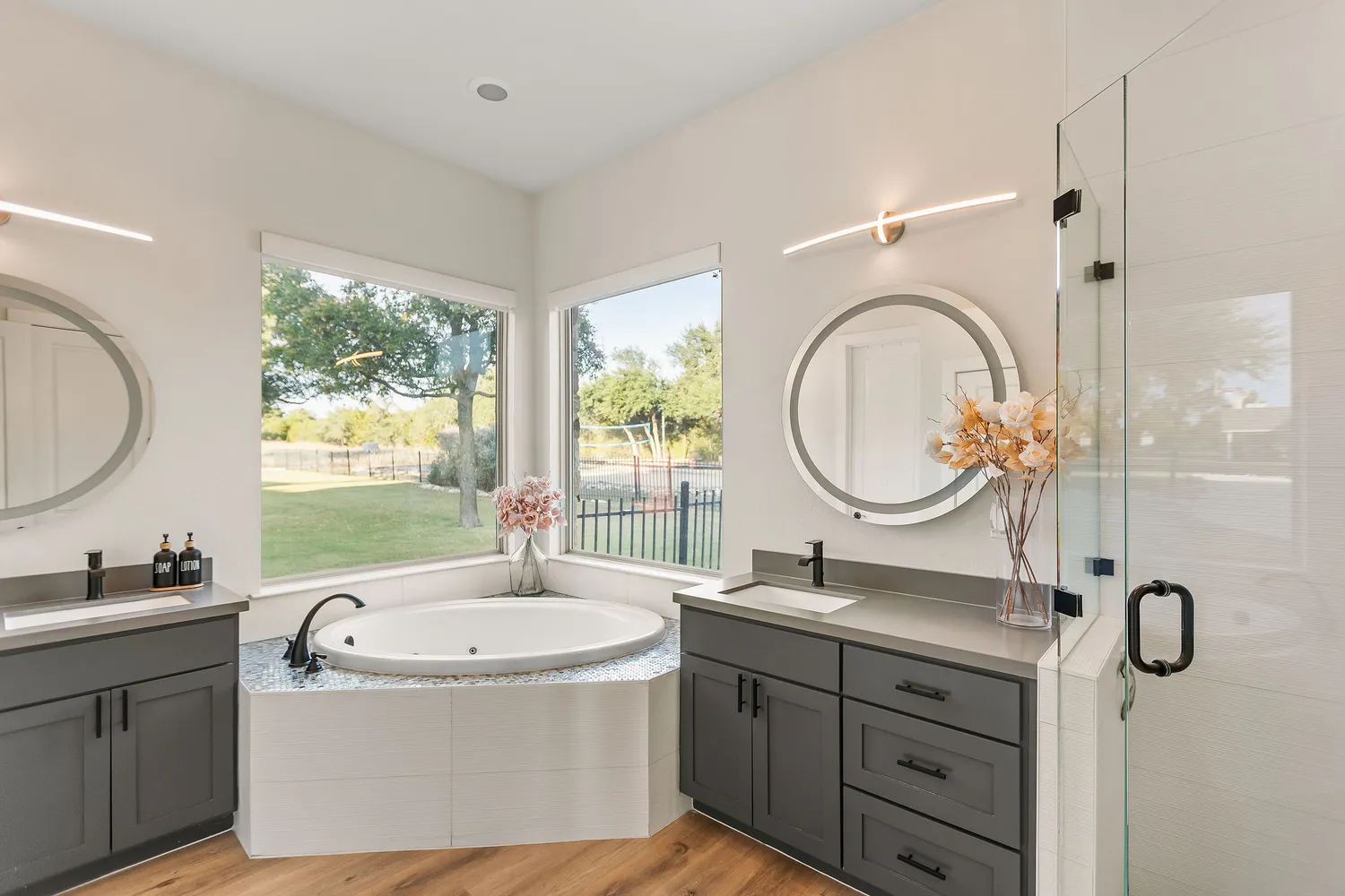 a front view of a building with a garden