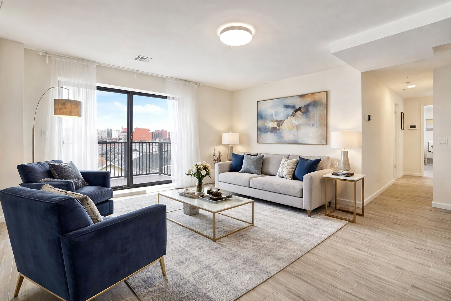 407 Oceanview Avenue, Unit PH Brooklyn, NY 11235 - Photo 1 of 16 a living room with furniture and a large window
