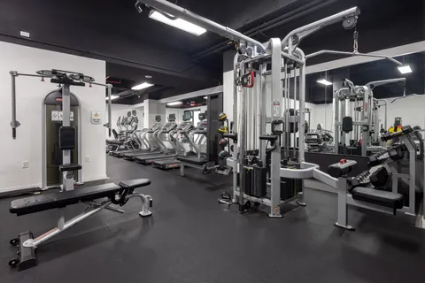 a view of a room with gym equipment