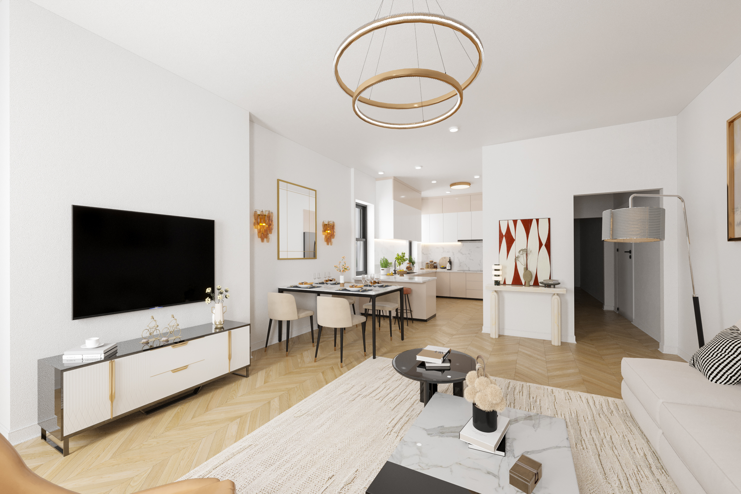 a living room with furniture and a flat screen tv