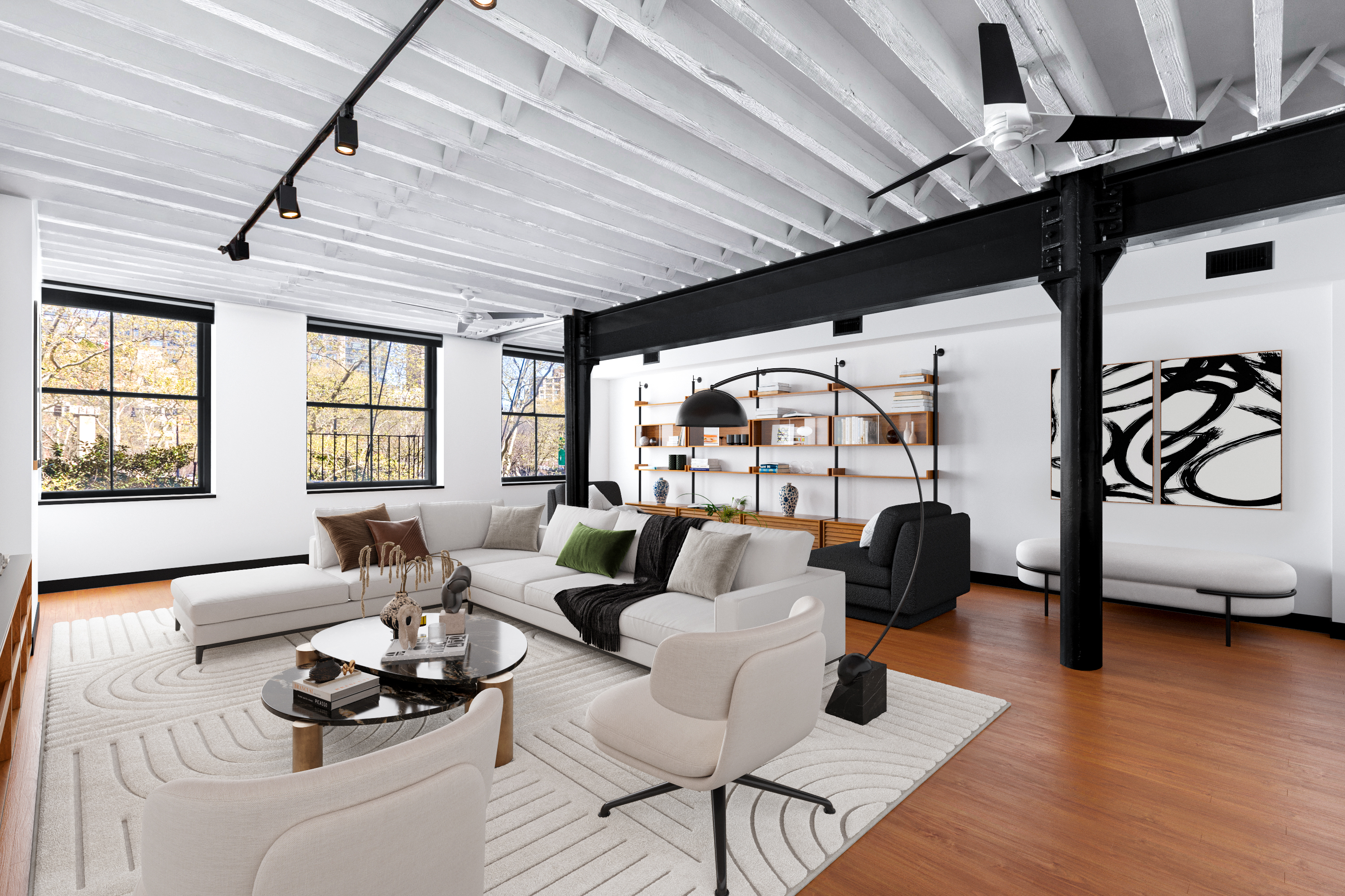 39 North Moore Street, Unit 2A Manhattan, NY 10013 - Photo 7 of 17 a living room with furniture and a large window