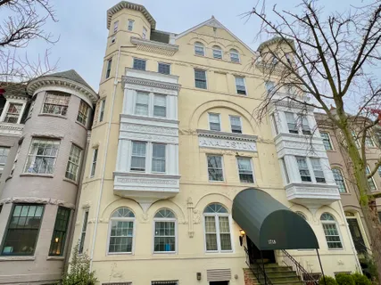 a front view of a multi story residential apartment building