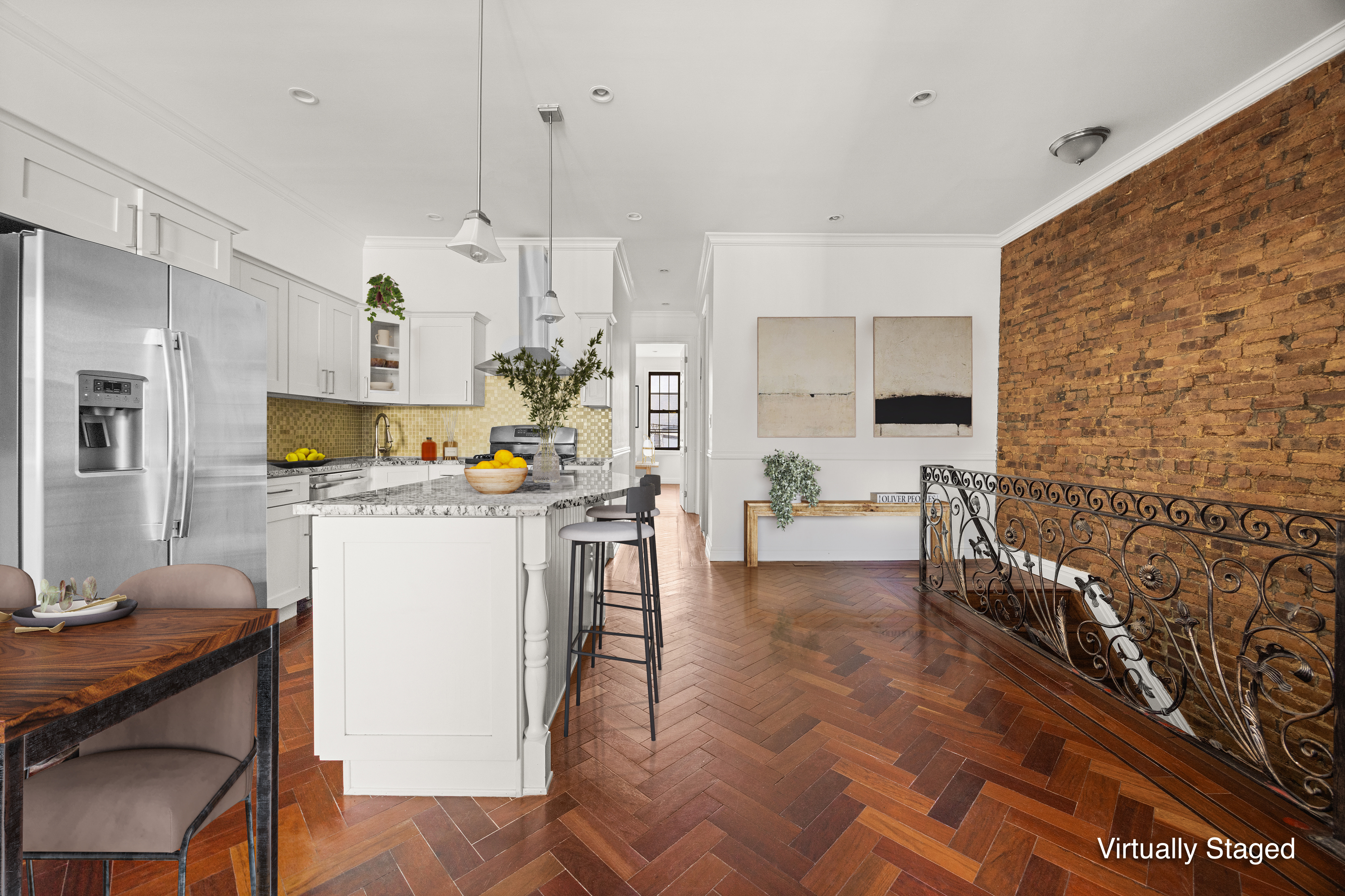 78 Pilling Street Brooklyn, NY 11207 - Photo 10 of 15 a kitchen with stainless steel appliances a refrigerator a sink dishwasher a oven with white cabinets and wooden floor