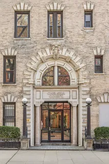a front view of a building with a door