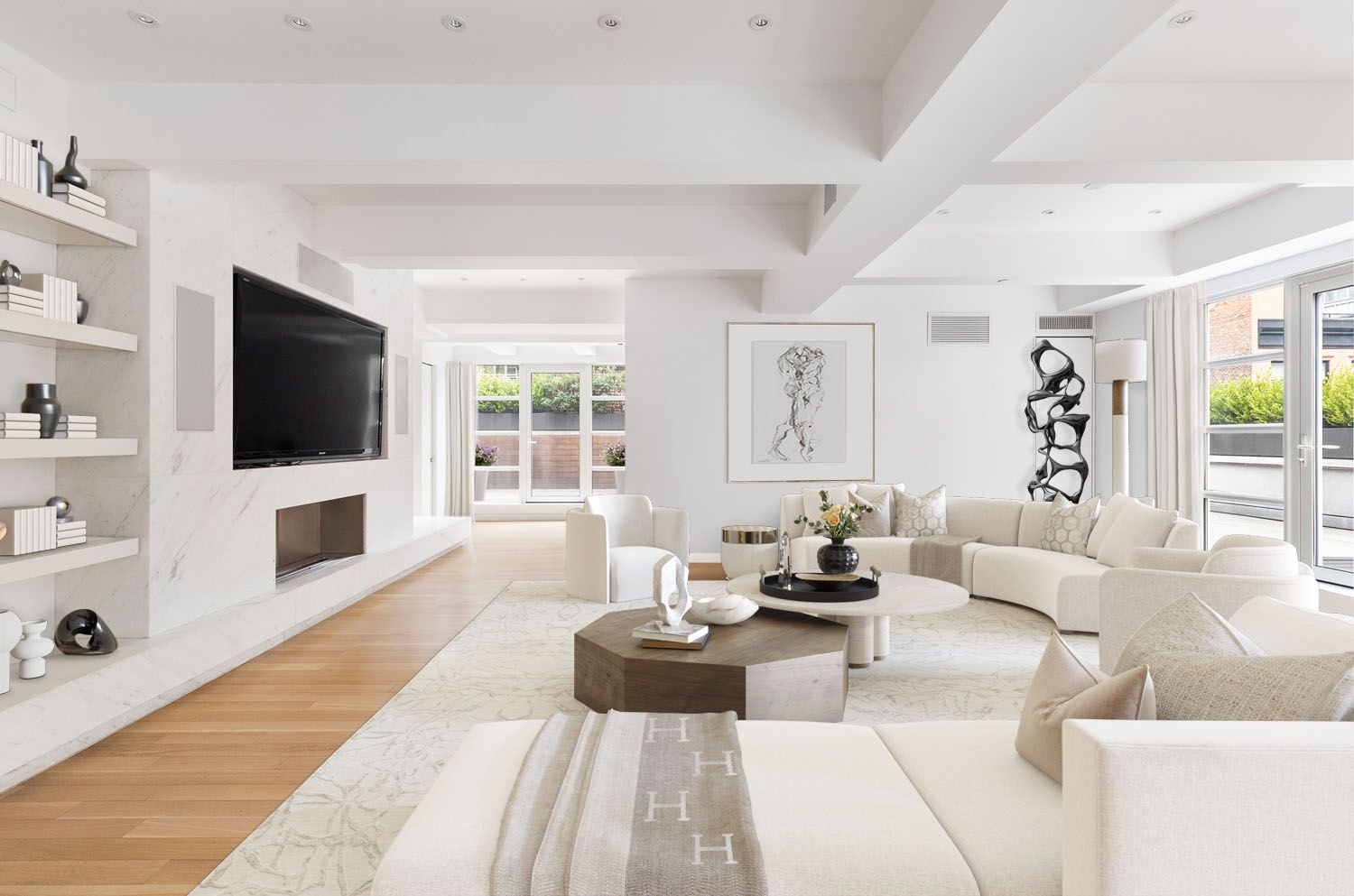 60 Collister Street, Unit 4A Manhattan, NY 10013 - Photo 3 of 21 a living room with fireplace furniture and a flat screen tv