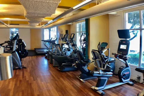 a view of a room with gym equipment