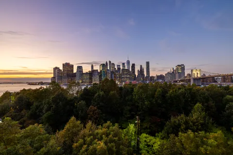 a view of a city with tall buildings in the background