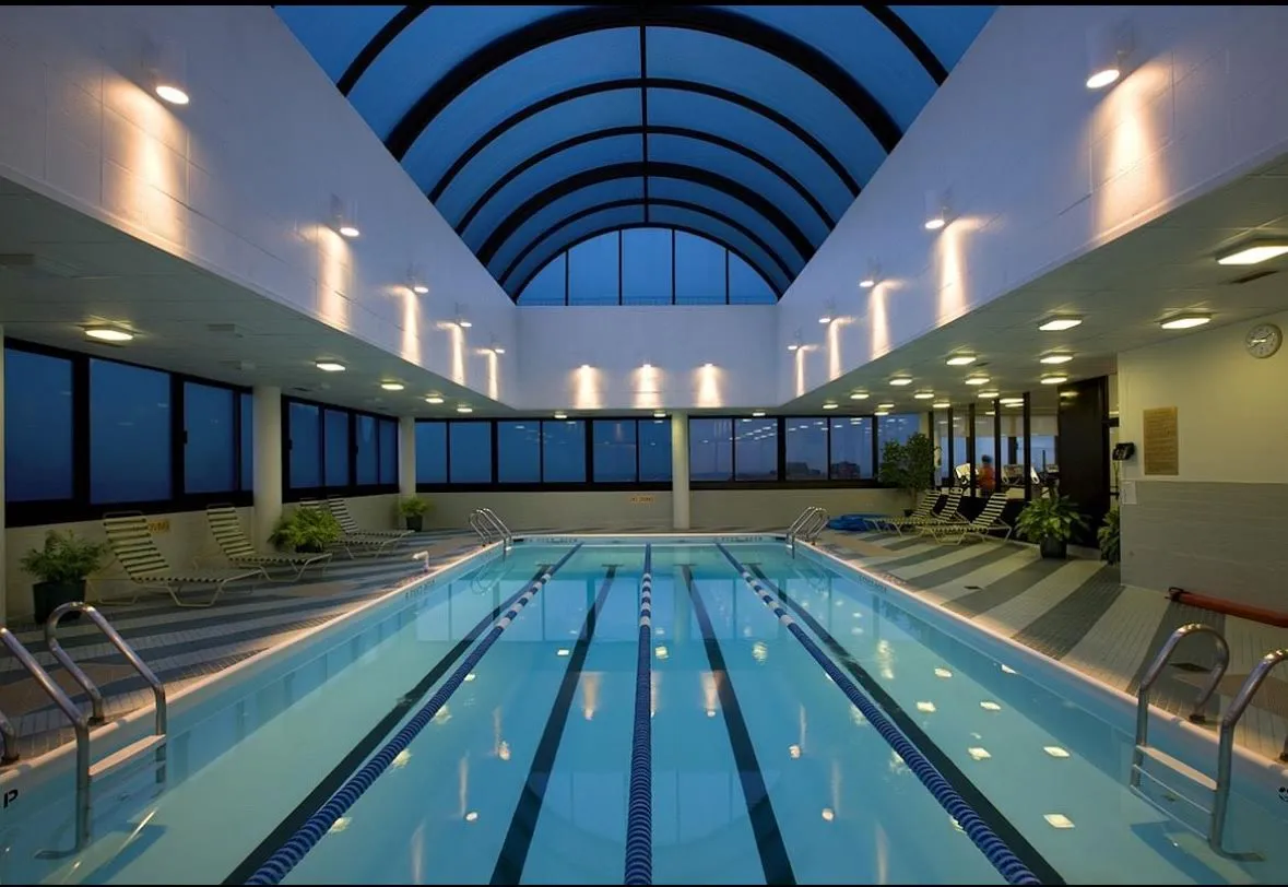 a view of kitchen with a swimming pool