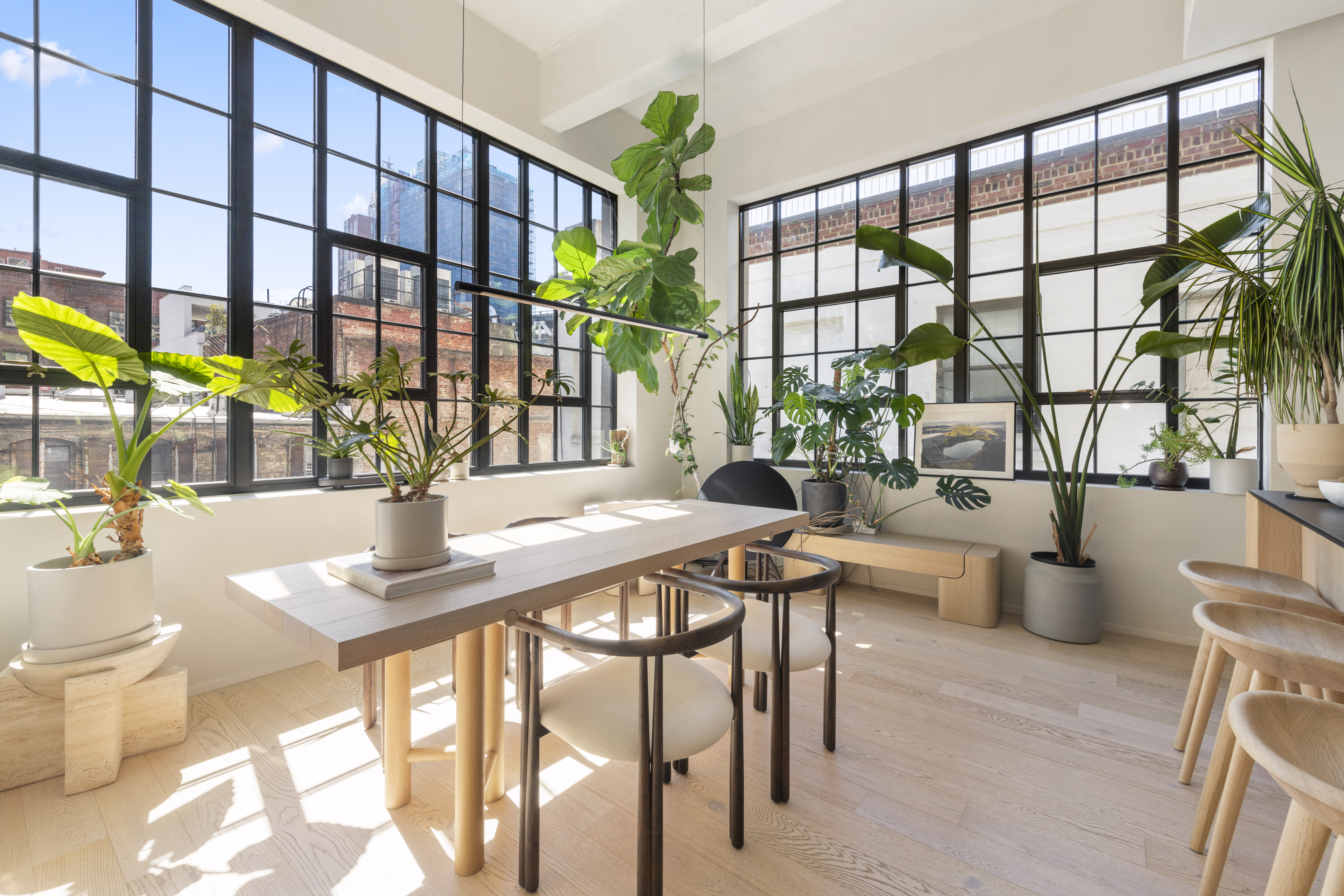 168 Plymouth Street, Unit 5A Brooklyn, NY 11201 - Photo 3 of 19 a dining room with furniture a potted plant and a large window