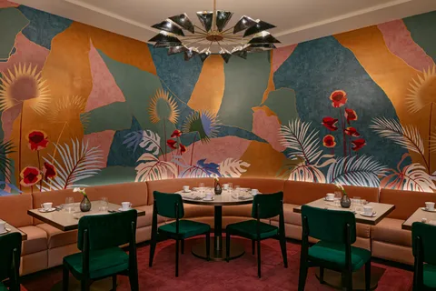 an outdoor space with furniture