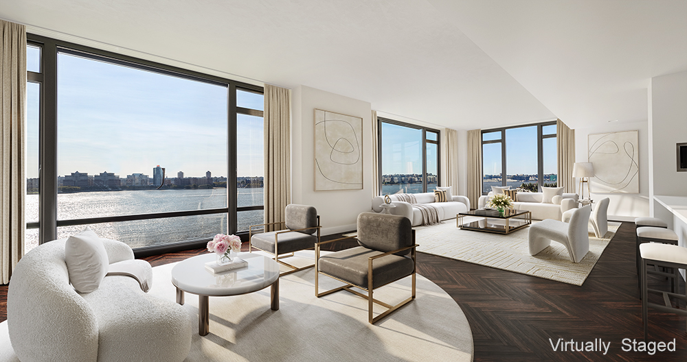 400 West 12th Street, Unit 12C Manhattan, NY 10014 - Photo 2 of 24 a living room with furniture and a large window