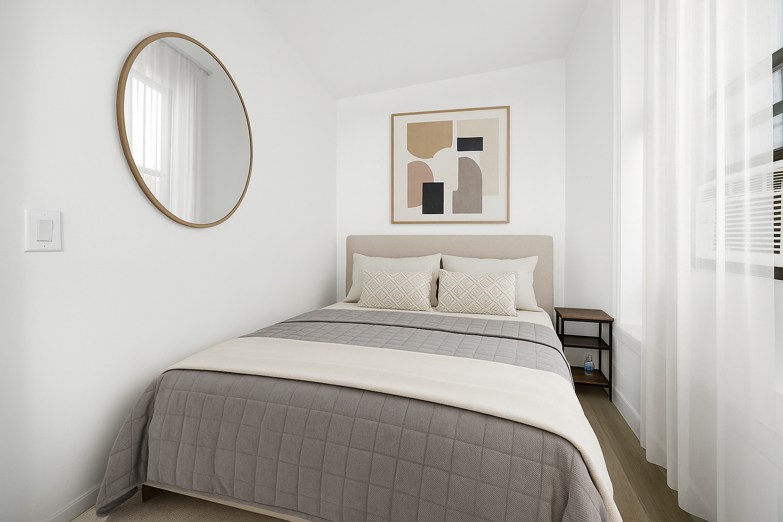 203 West 20th Street, Unit 2E Manhattan, NY 10011 - Photo 3 of 3 a bedroom with a bed and a mirror