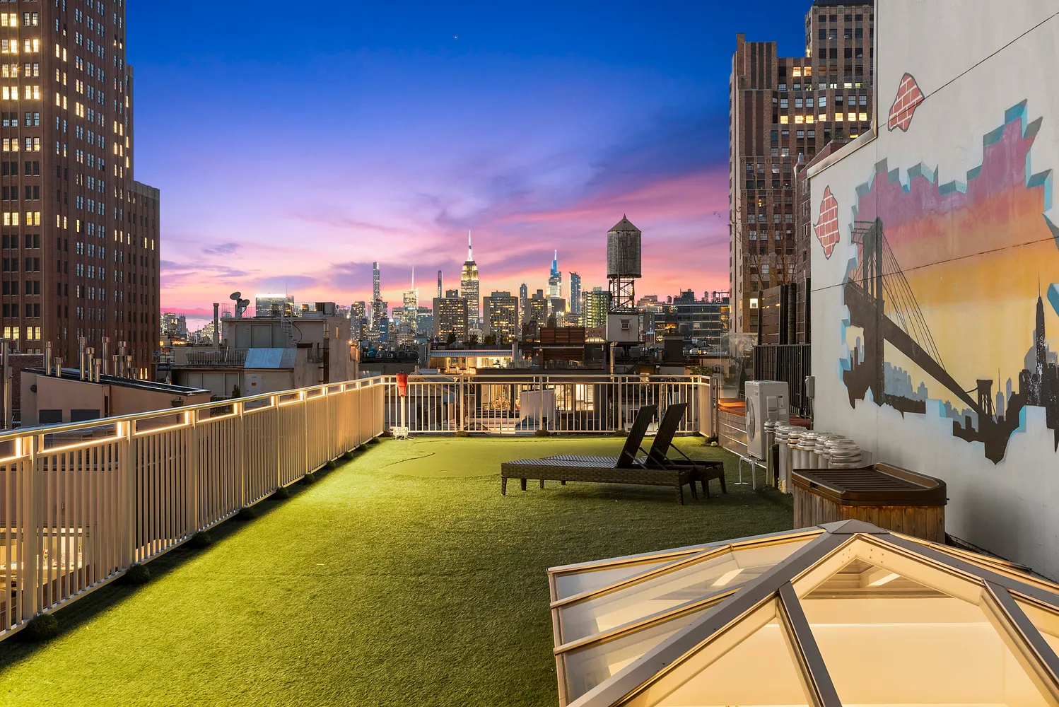 a view of a lake with a sitting area