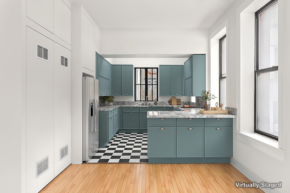 295 East 8th Street, Unit 2/3E Manhattan, NY 10009 - Photo 7 of 23 a kitchen with a sink and wooden cabinets
