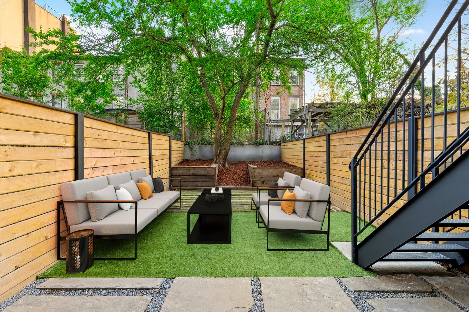 a outdoor view with a sitting space