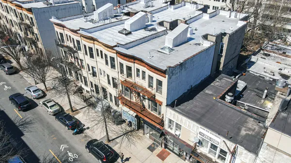 an aerial view of a house with balcony