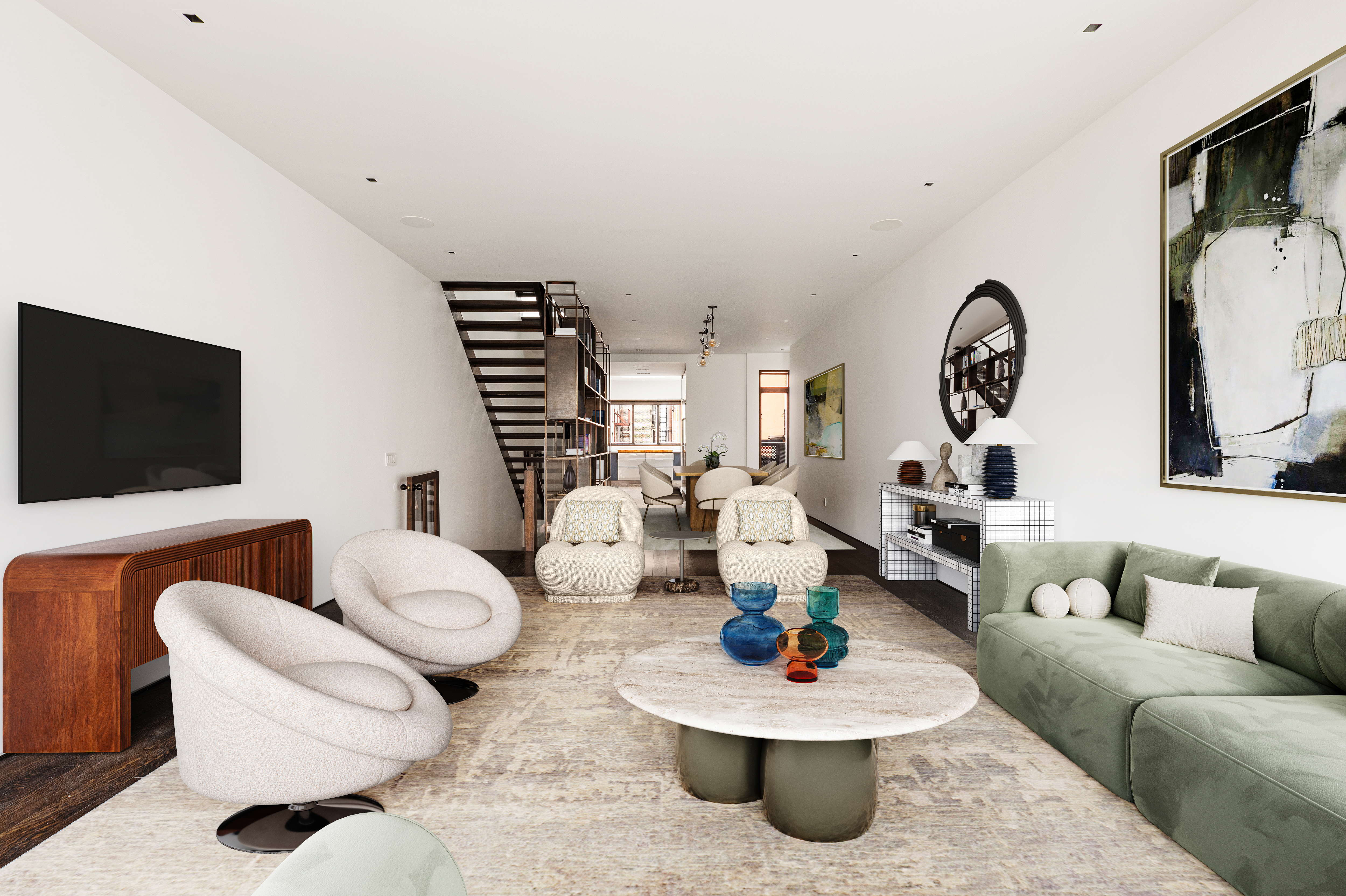 35 Spring Street Manhattan, NY 10012 - Photo 3 of 14 a living room with furniture and a flat screen tv