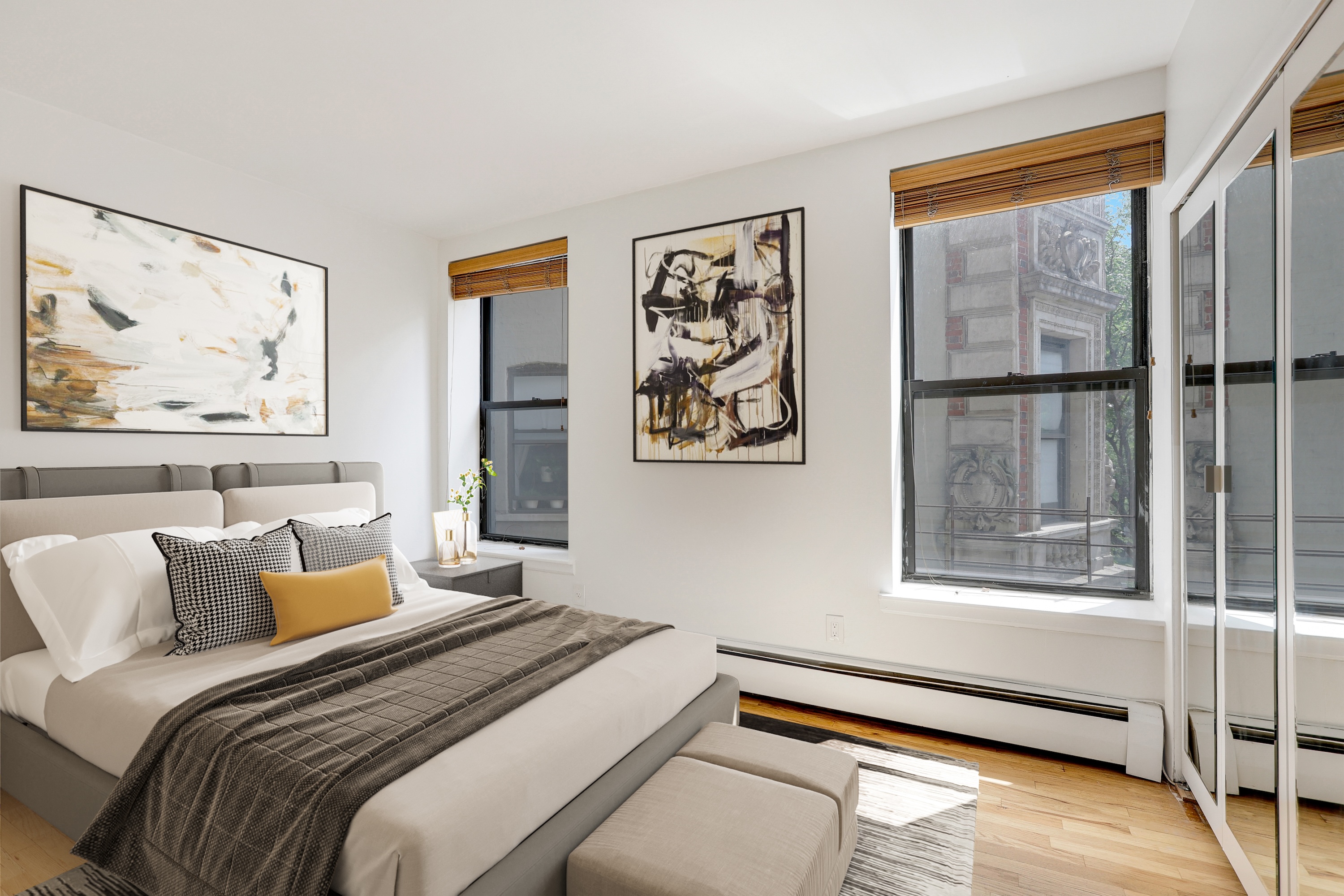 66-72 St Nicholas Avenue, Unit 3G Manhattan, NY 10026 - Photo 7 of 15 a bedroom with a bed and glass window