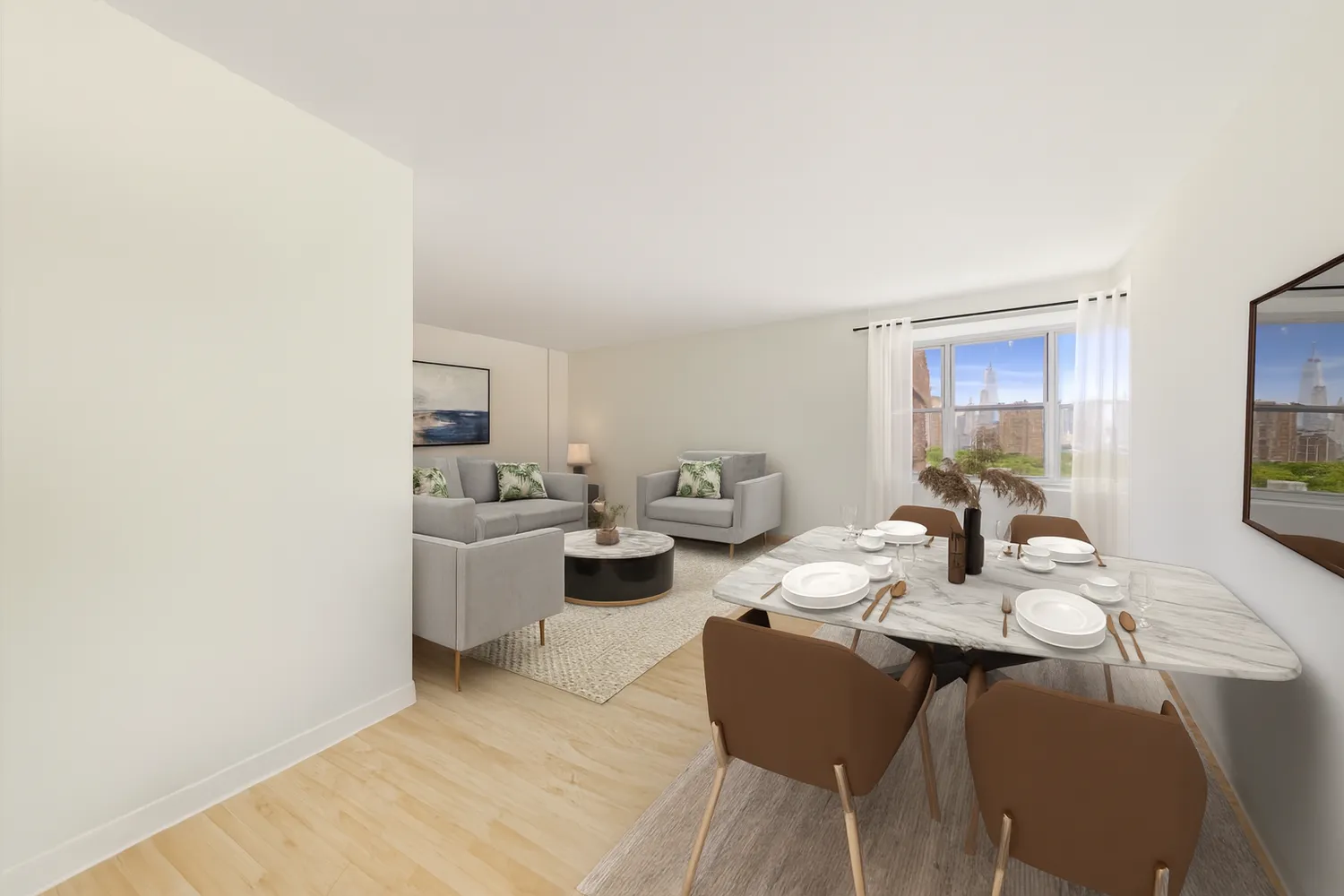 a living room with furniture and a window