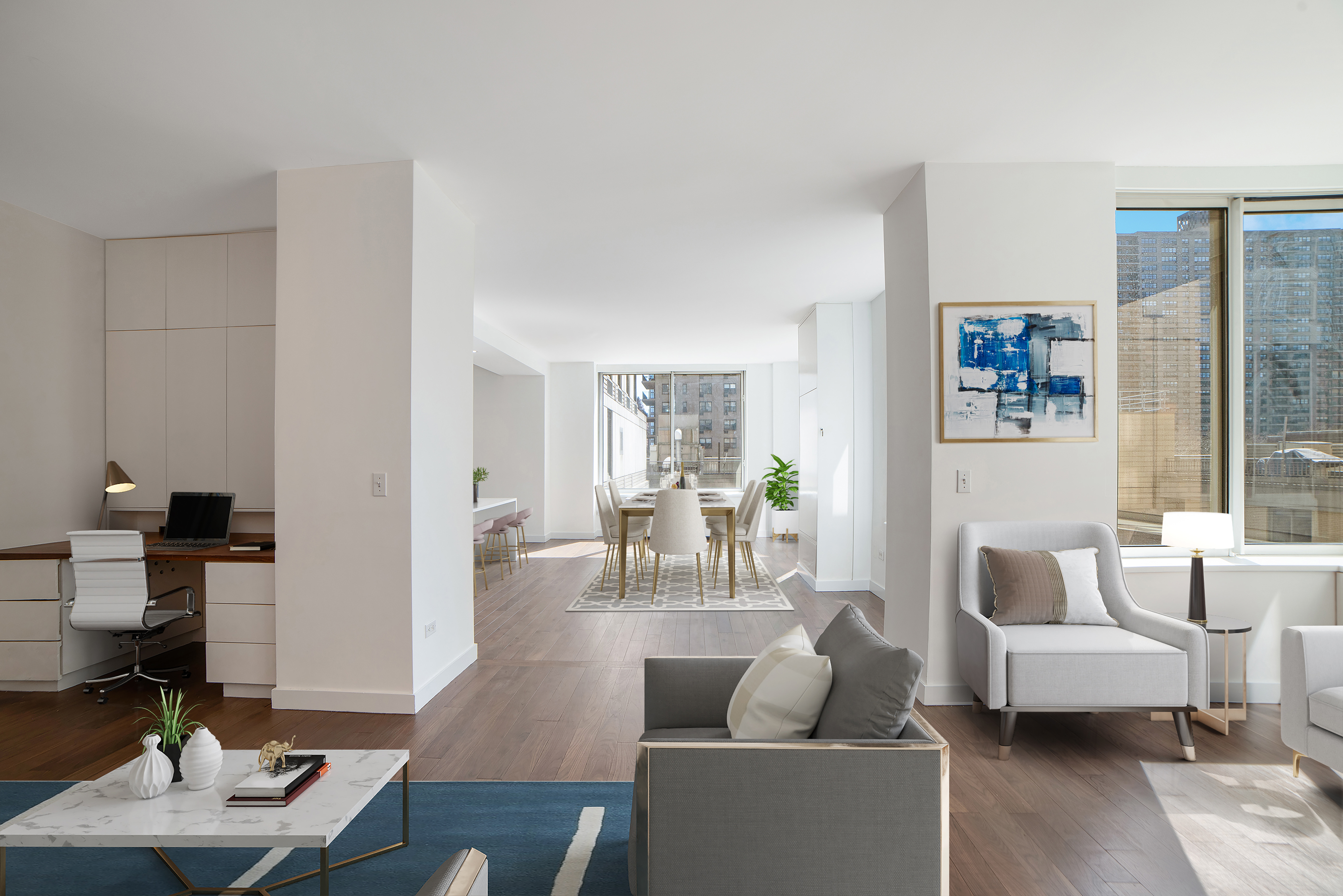 200 Riverside Boulevard, Unit 5EF Manhattan, NY 10069 - Photo 6 of 8 a living room with furniture and a wooden floor