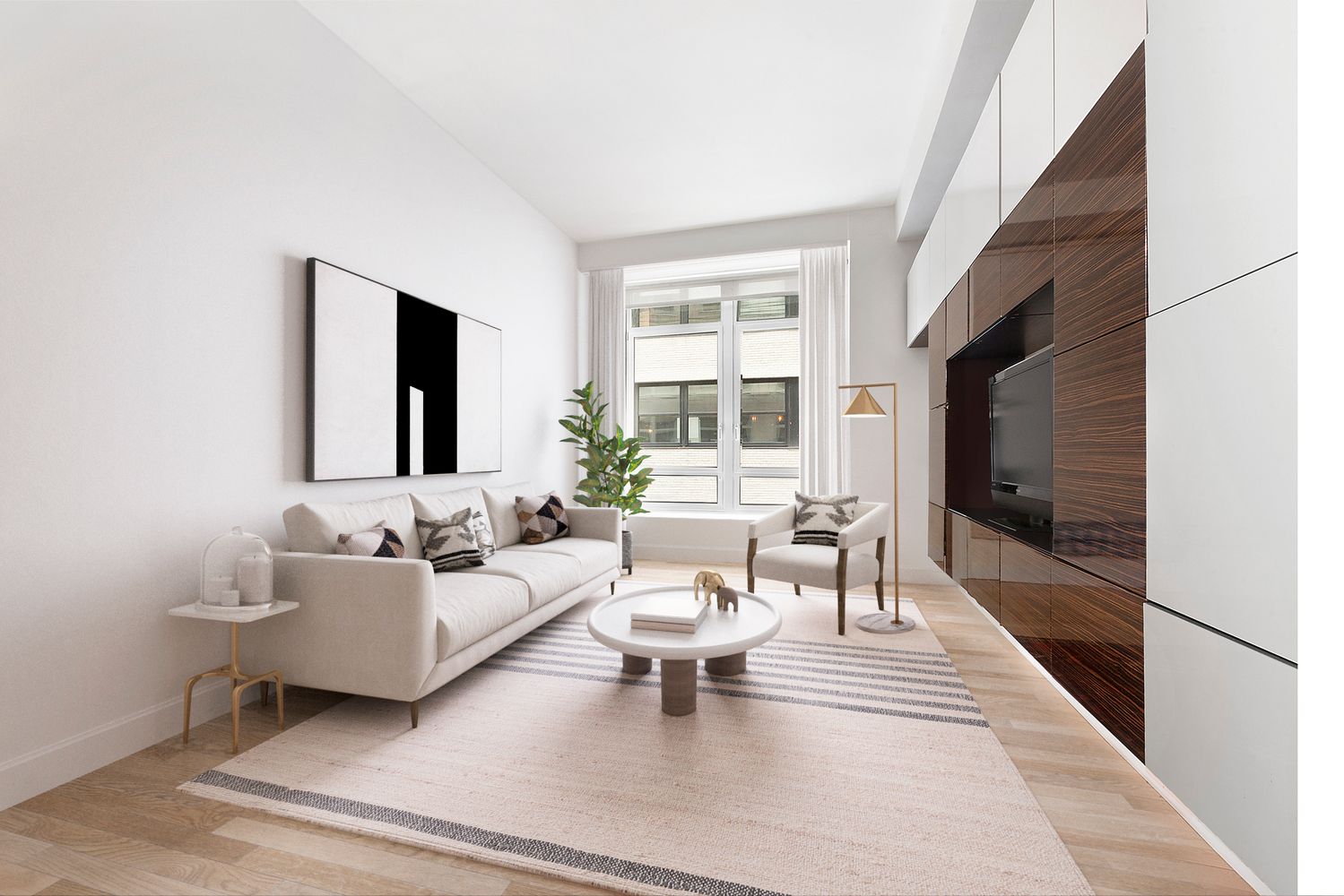 111 Fulton Street, Unit 309 Manhattan, NY 10038 - Photo 1 of 12 a living room with furniture and a fireplace