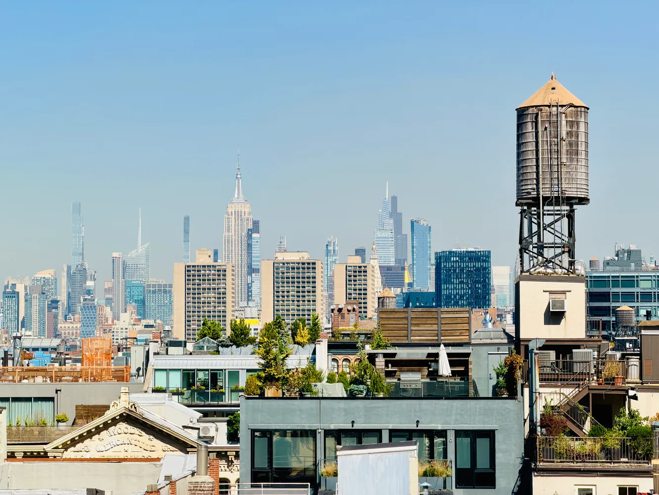 a city view with tall buildings